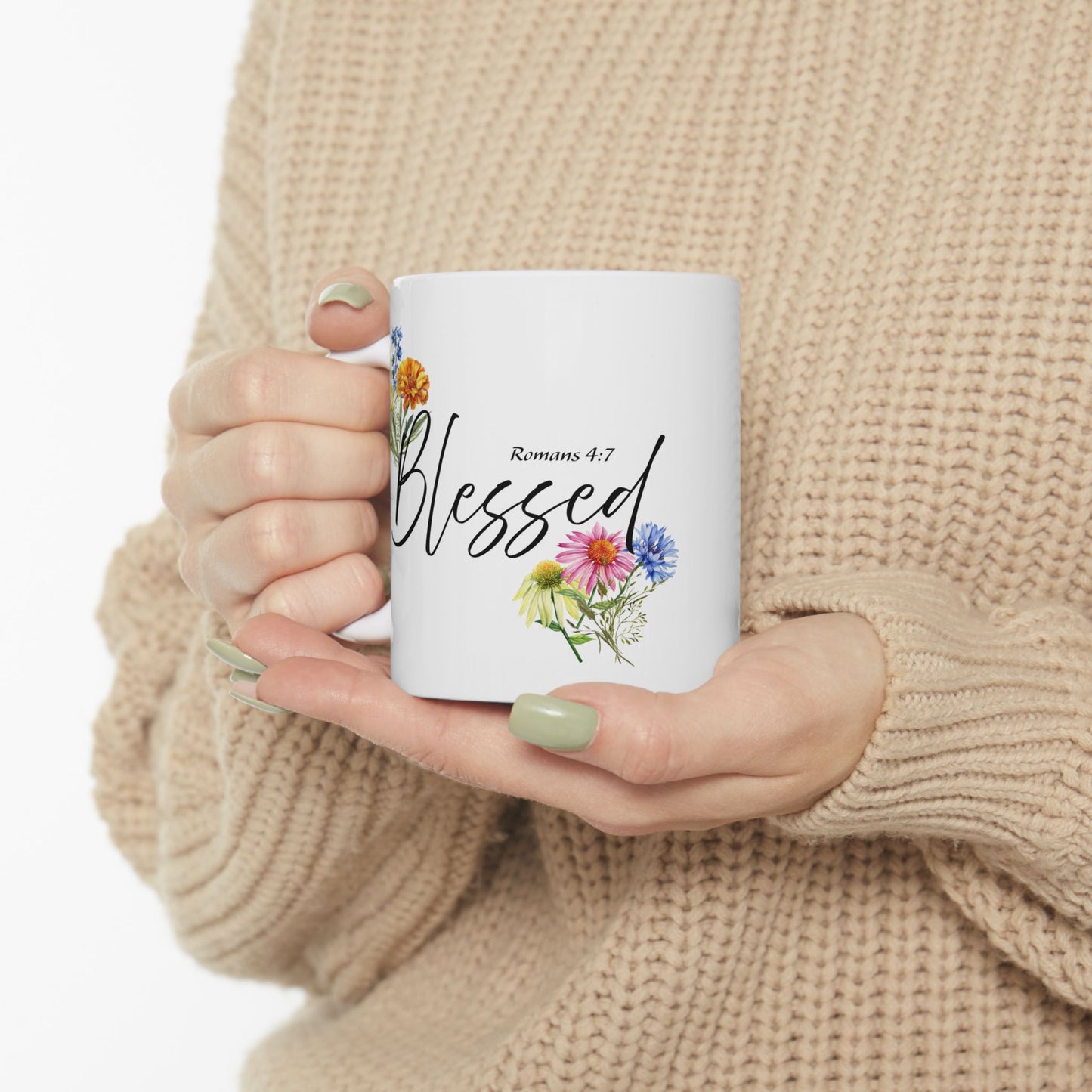 Blessed Floral Ceramic Mug, Inspirational Gift for Friends, Coffee Cup, Tea Mug, Home Decor