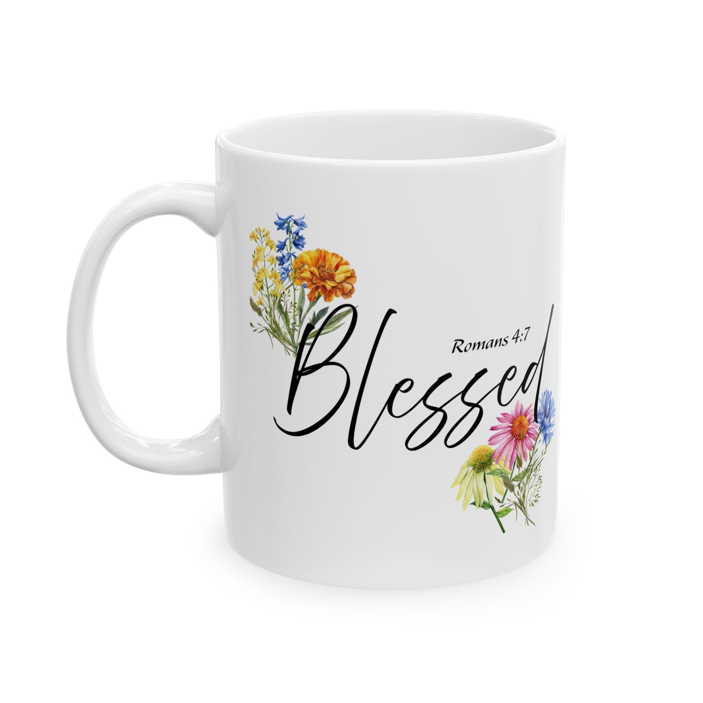 Blessed Floral Ceramic Mug, Inspirational Gift for Friends, Coffee Cup, Tea Mug, Home Decor
