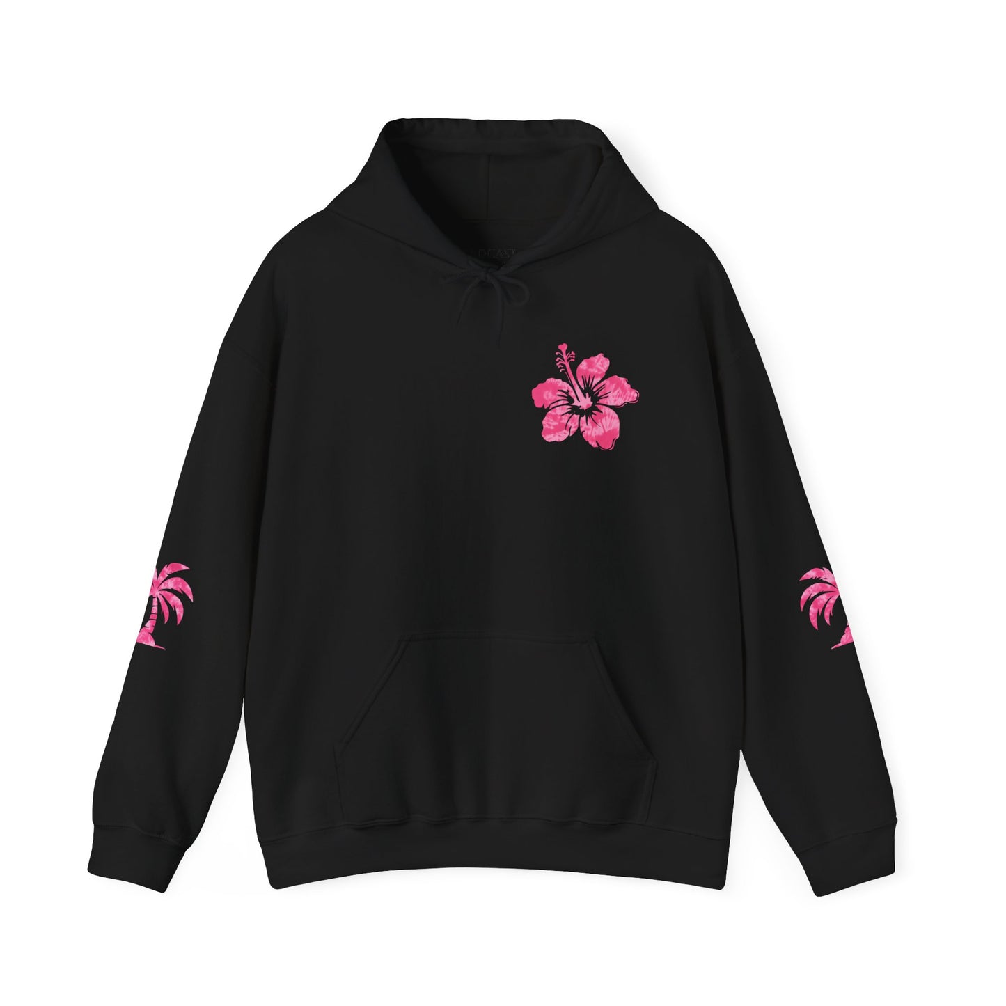 Pink Tropical Tie Dye Palm Tree and Hibiscus Hoodie for Sweatshirt, Pullover