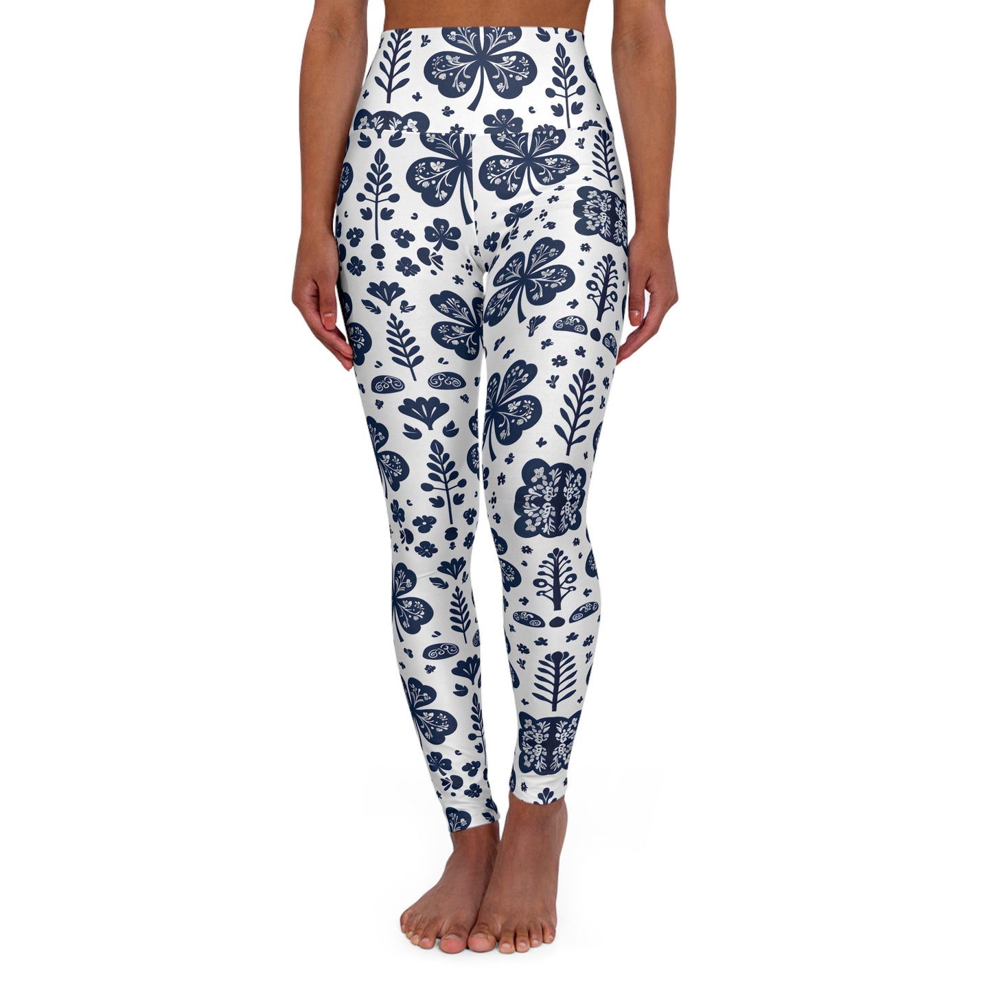 Chinoiserie Shamrock High Waisted Yoga Leggings, Activewear, Workout Pants, Fitness Apparel, Comfortable Leggings for Yoga, Fitness Gift, Athleisure