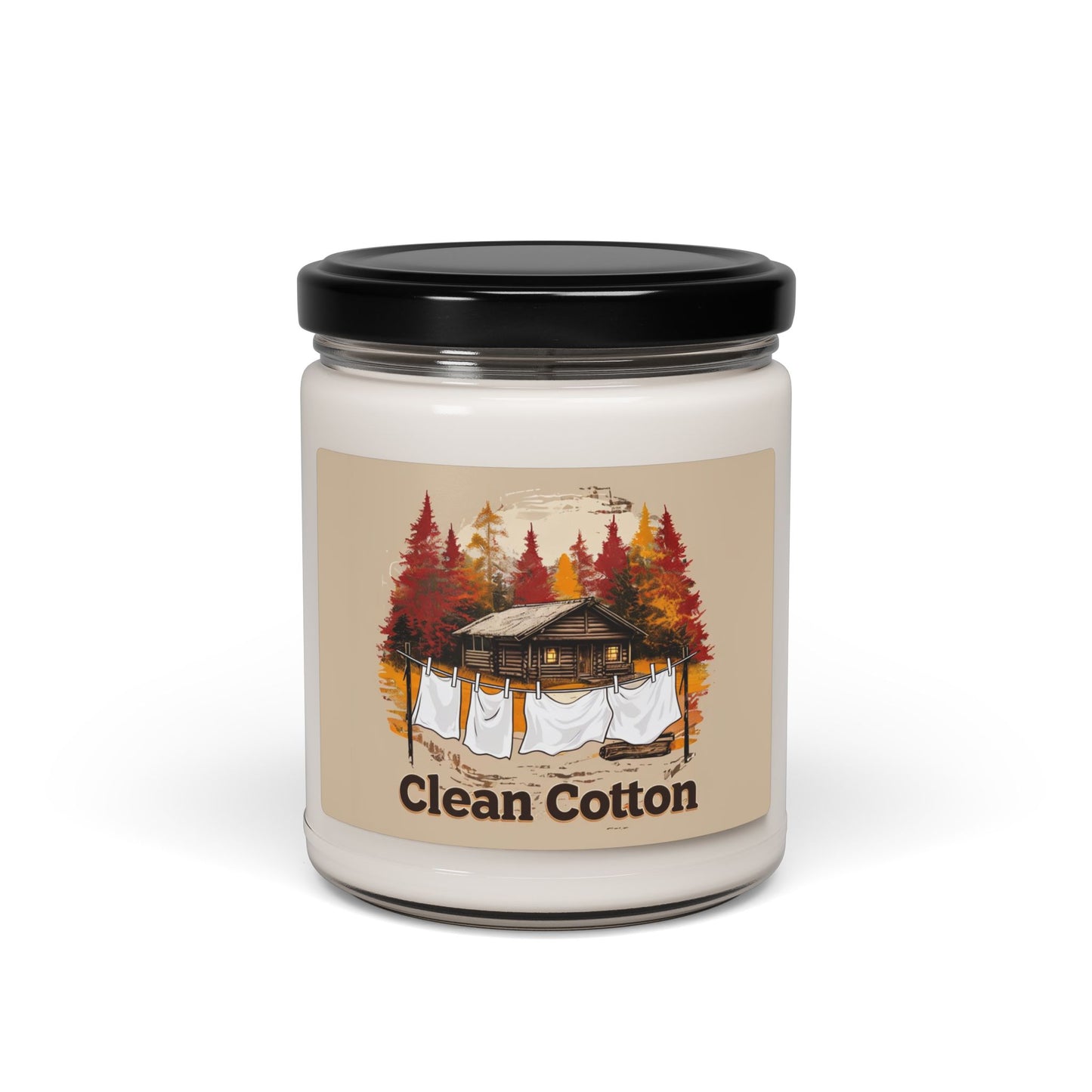 Clean Cotton Scented Soy Candle - Cozy Cabin Vibes, 9oz