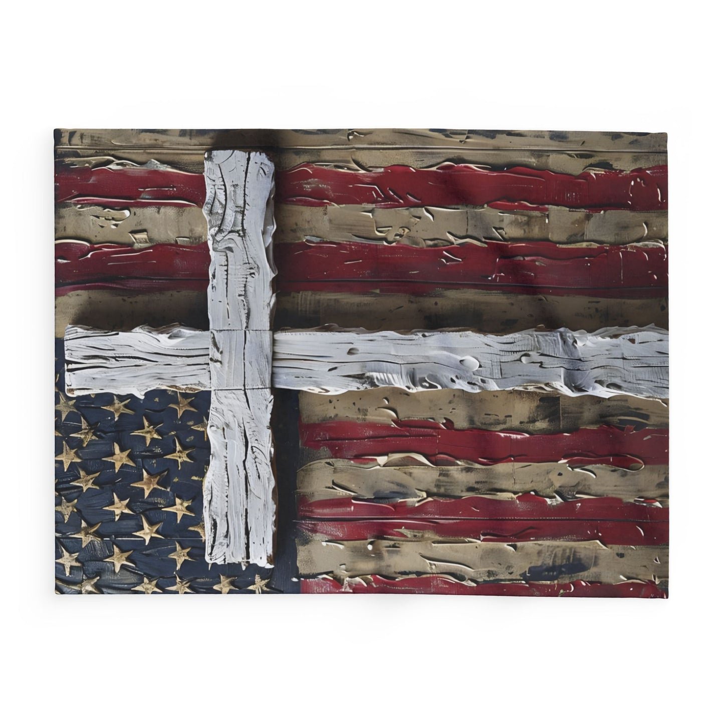 Patriotic Cross Fleece Blanket - Cozy American Flag Throw for Comfort & Faith