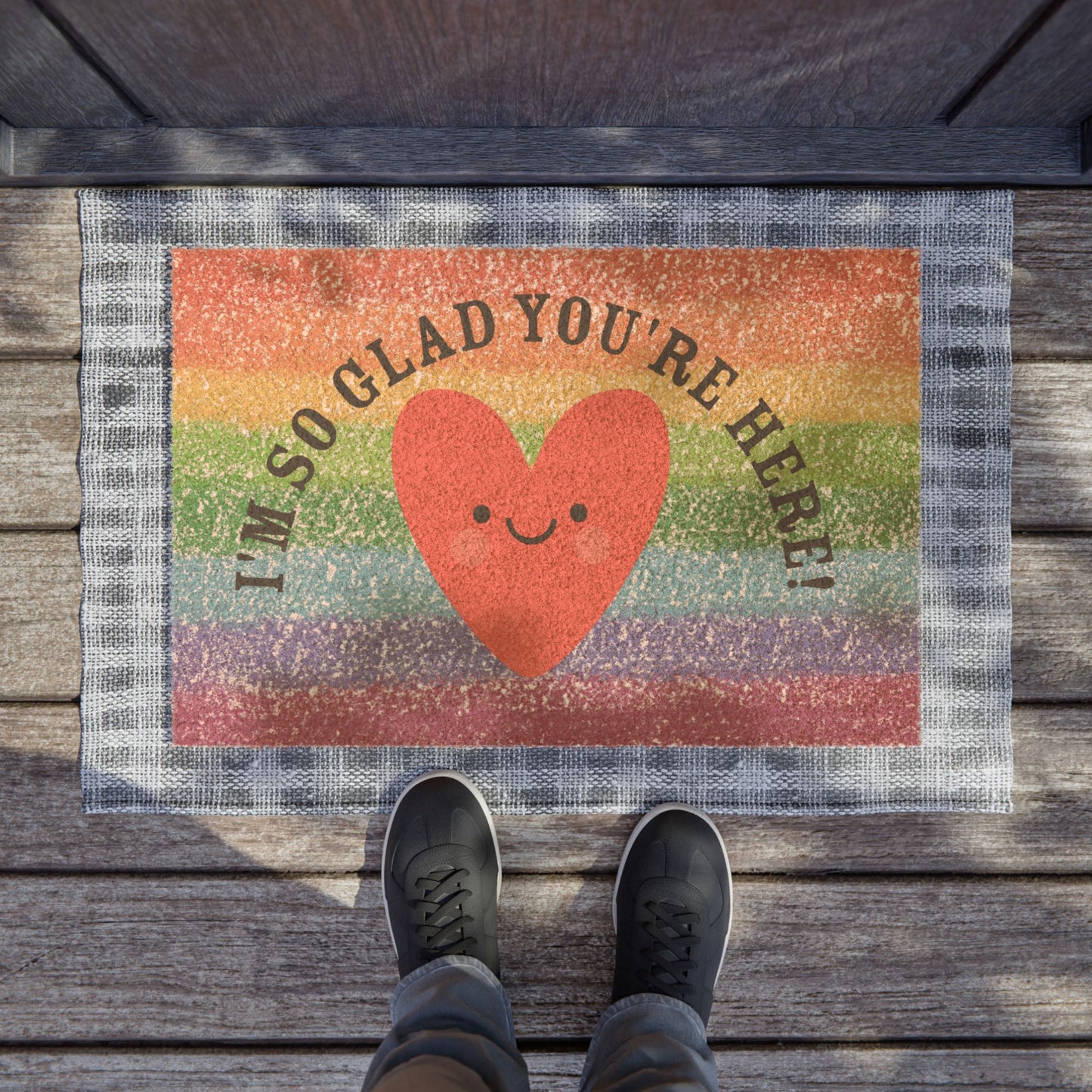 I'm so glad you're here! Teacher Doormat, Classroom eco friendly Welcome Mat, Back to School Gift, Educational Rug, Personalized School Decor