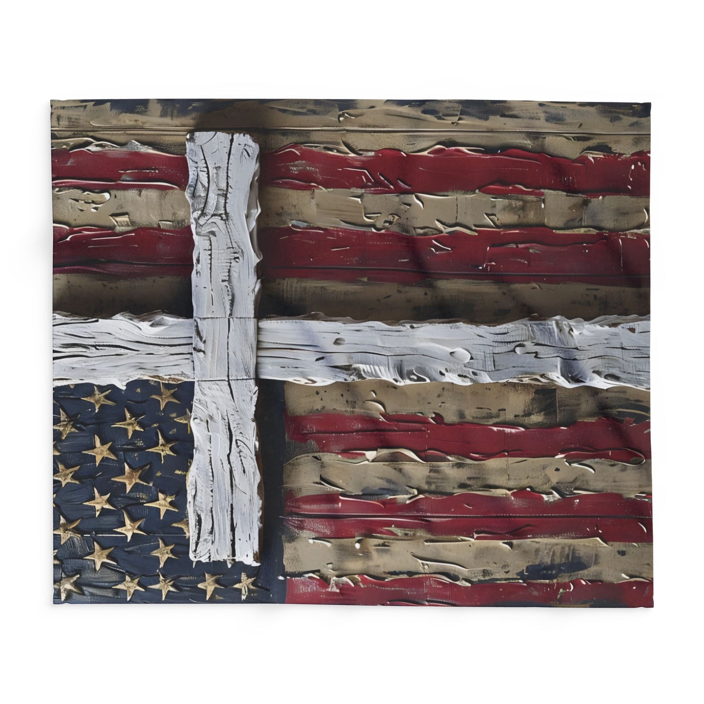 Patriotic Cross Fleece Blanket - Cozy American Flag Throw for Comfort & Faith