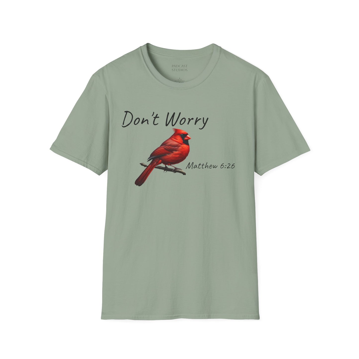 Christian Unisex Softstyle T-Shirt - "Don't Worry" Cardinal Design Matthew 6:26