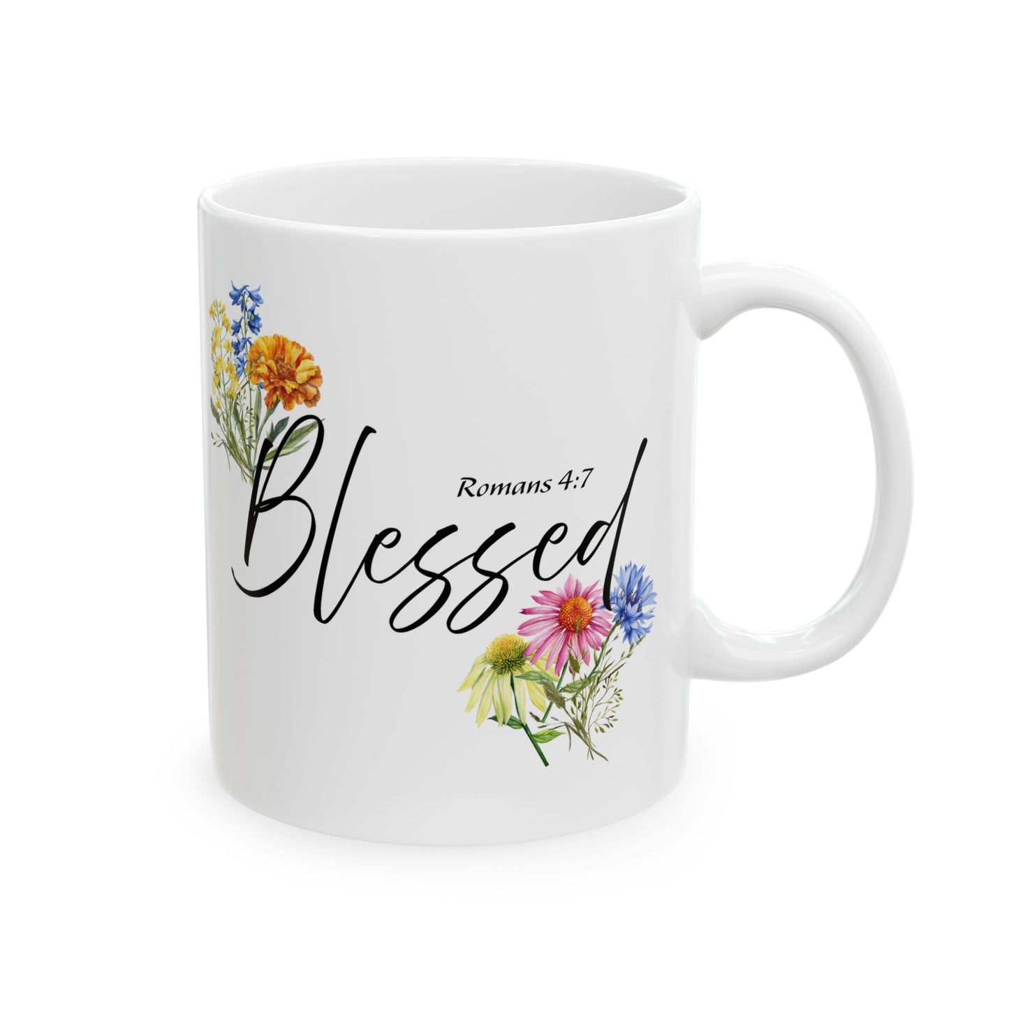 Blessed Floral Ceramic Mug, Inspirational Gift for Friends, Coffee Cup, Tea Mug, Home Decor