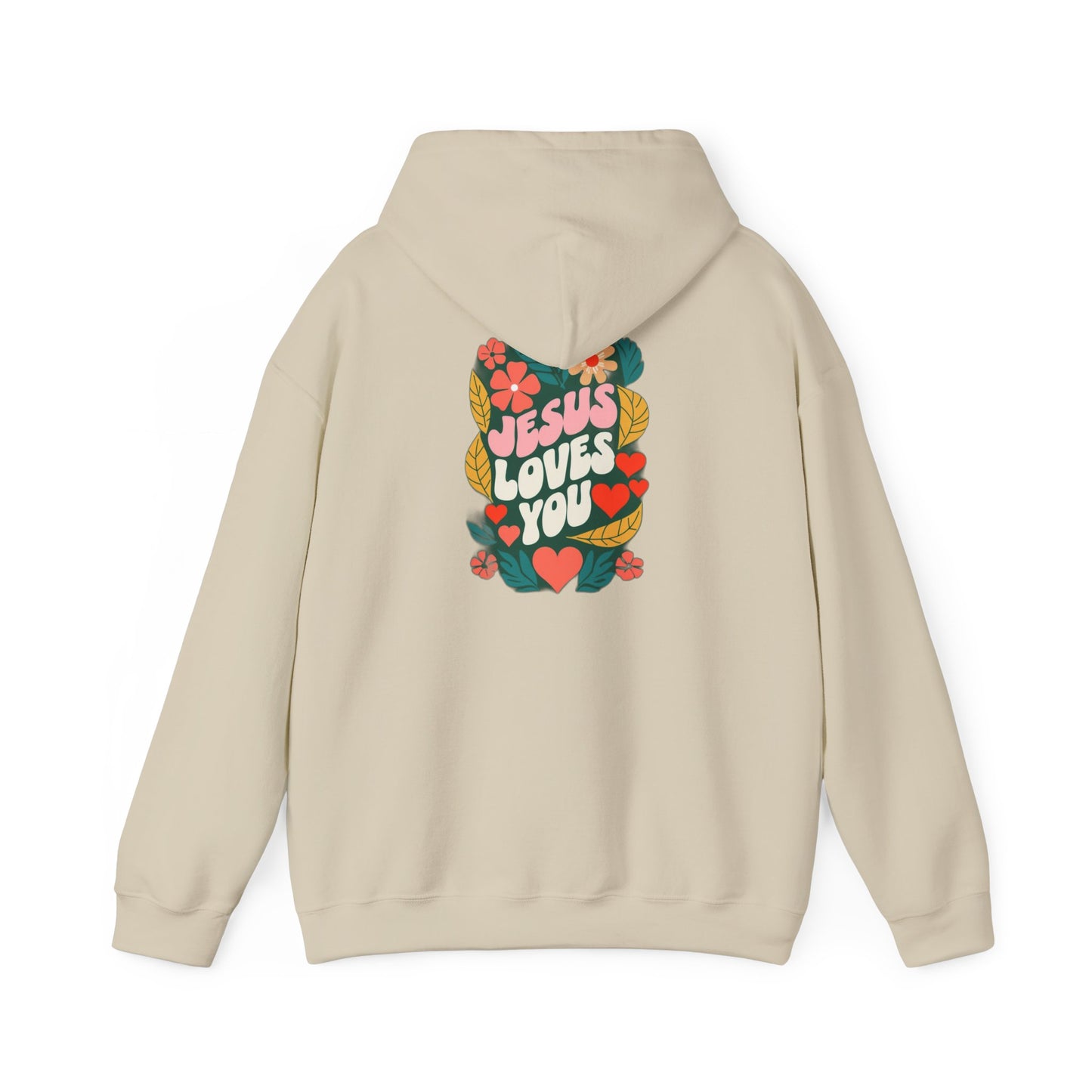 Retro Floral "Jesus Loves You" White Hoodie, Faith-Inspired Cozy Style for Everyday Wear, Perfect Christian Gift!