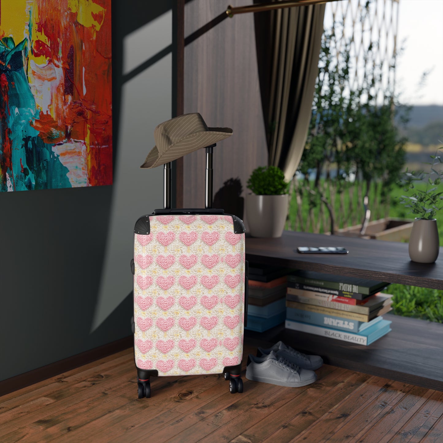 Crochet Romantic Hearts Pattern Suitcase - Stylish Carry-On Luggage for Travel Lovers