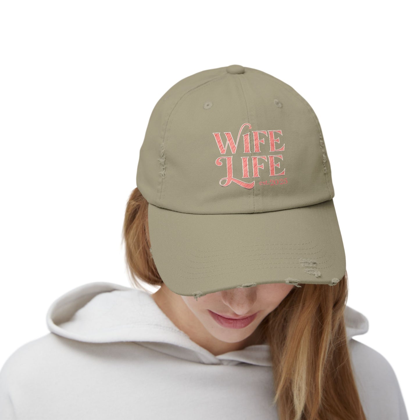 Wife Life Est. 2025 Distressed Ball Cap. Trendy Gift for Newlyweds and Proud Wives! Perfect for Celebrating New Beginnings