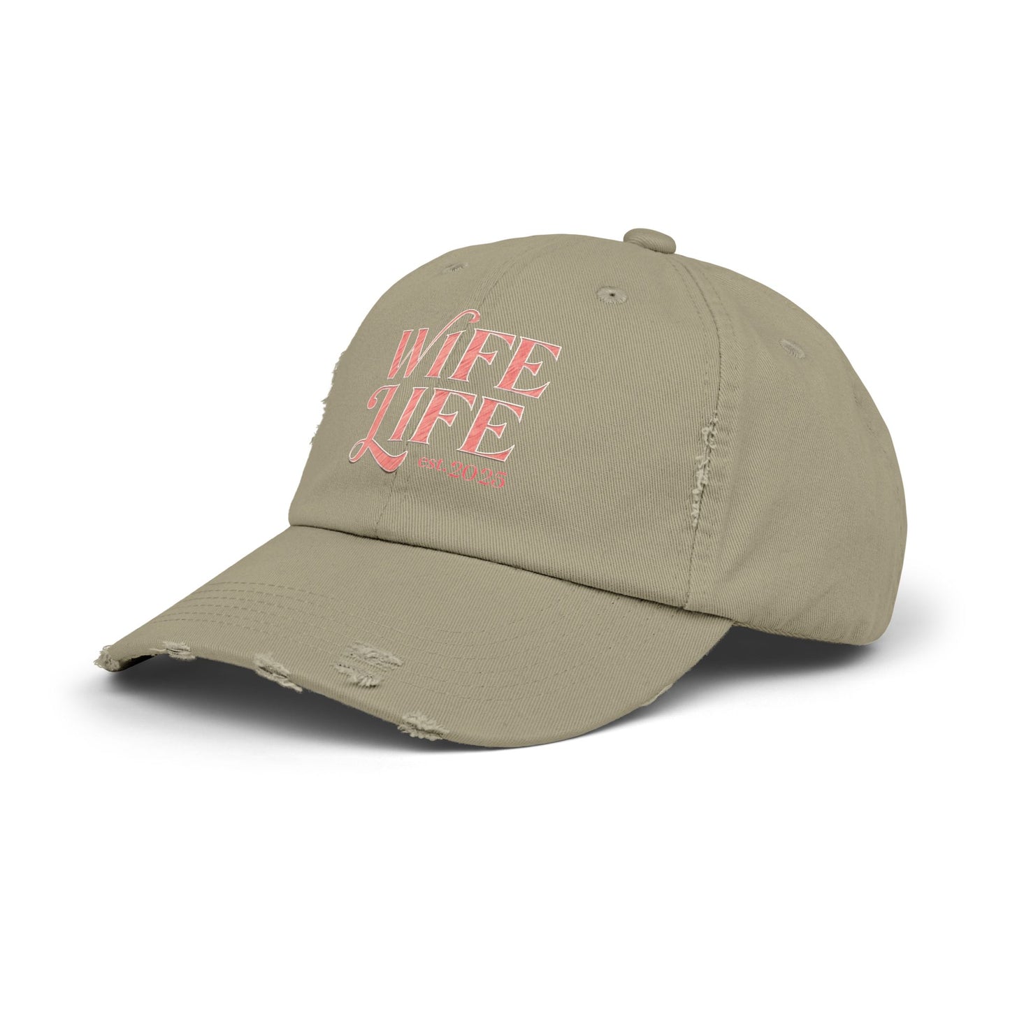 Wife Life Est. 2025 Distressed Ball Cap. Trendy Gift for Newlyweds and Proud Wives! Perfect for Celebrating New Beginnings
