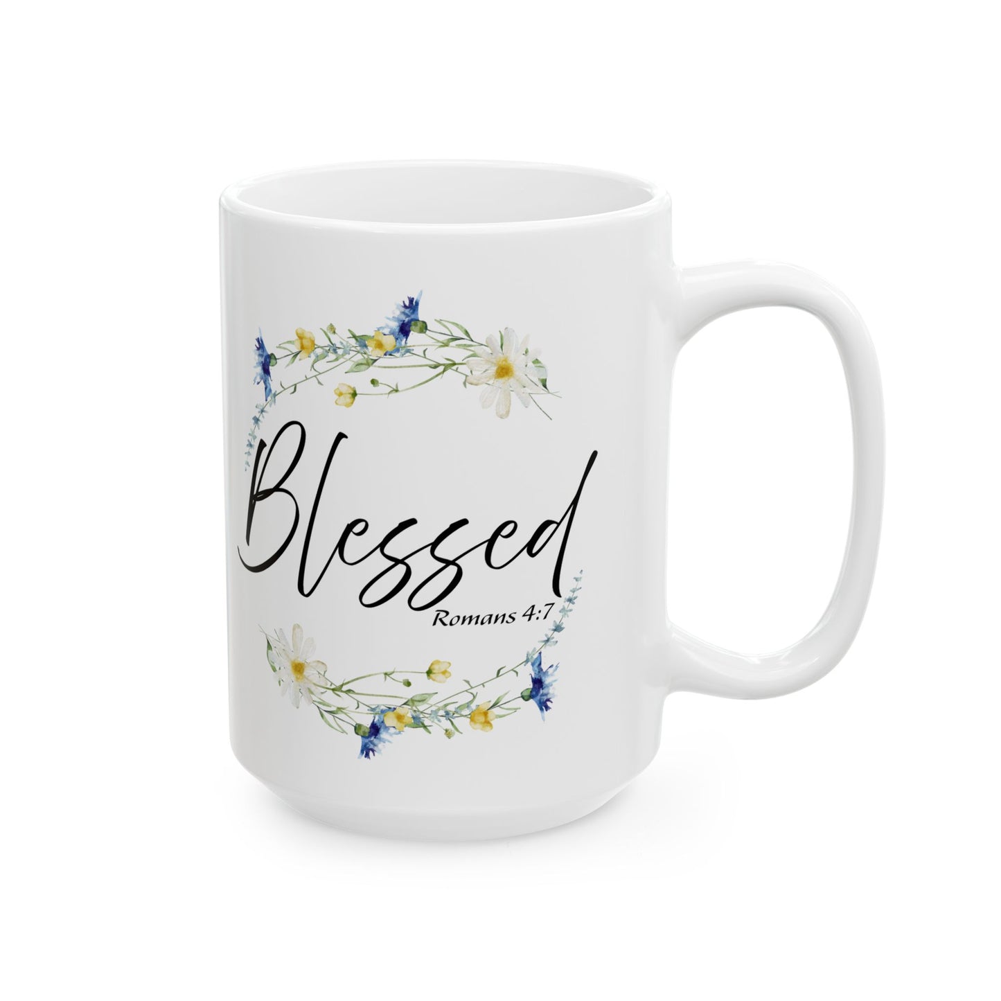 Blessed Floral Ceramic Mug - Inspirational Gift for Friends, Coffee Lovers, Spiritual Reminders, Home Decor, Holiday Gifts, 11oz 15oz Cups