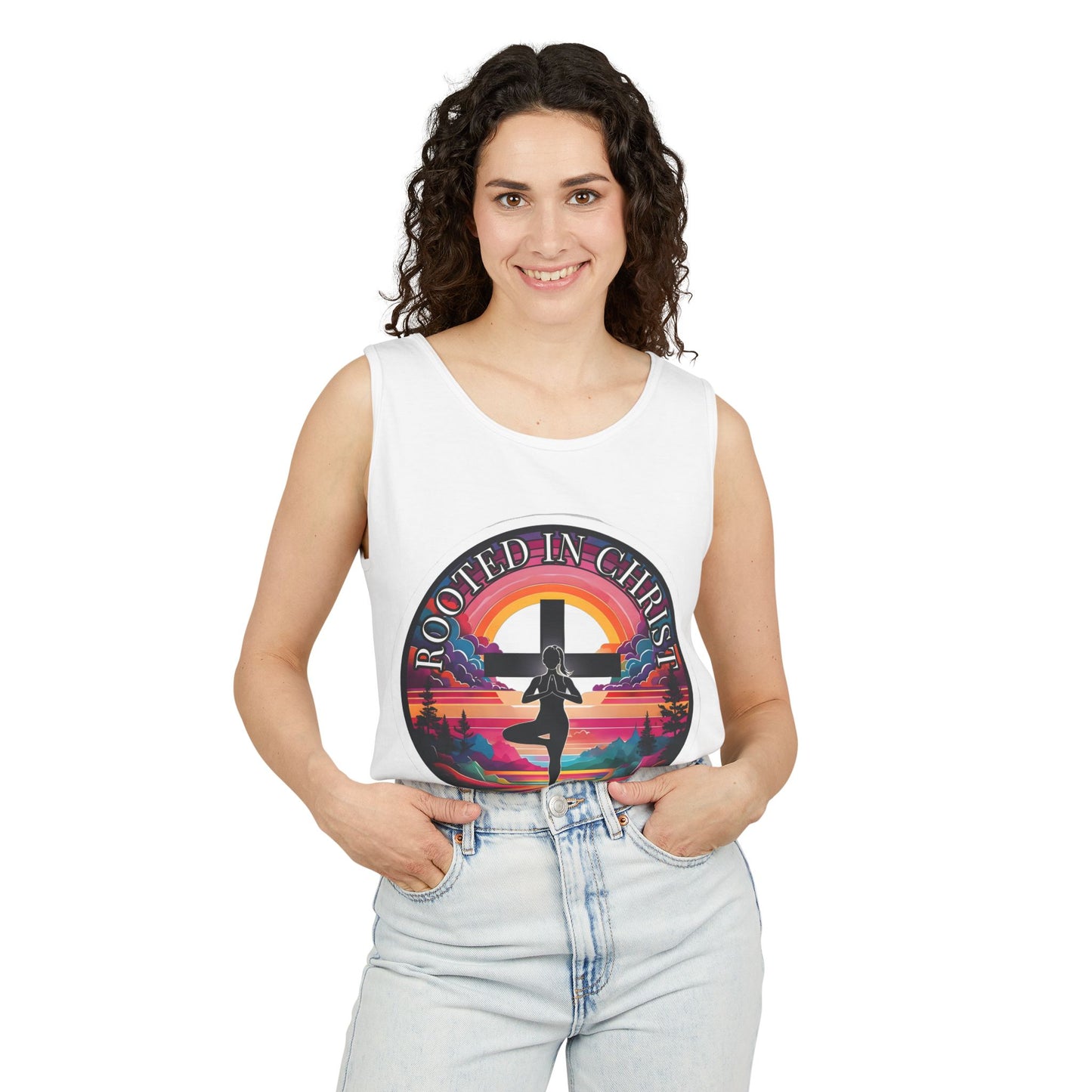 Rooted in Christ Tank Top, Spiritual Christian Yoga Apparel, Peaceful Jesus Vibes, Christian Exercise Gift