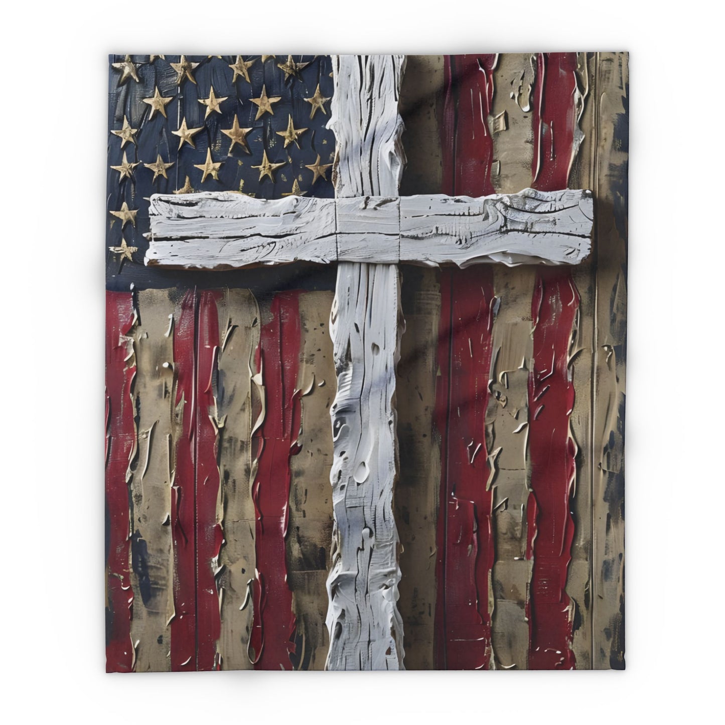 Patriotic Cross Fleece Blanket - Cozy American Flag Throw for Comfort & Faith