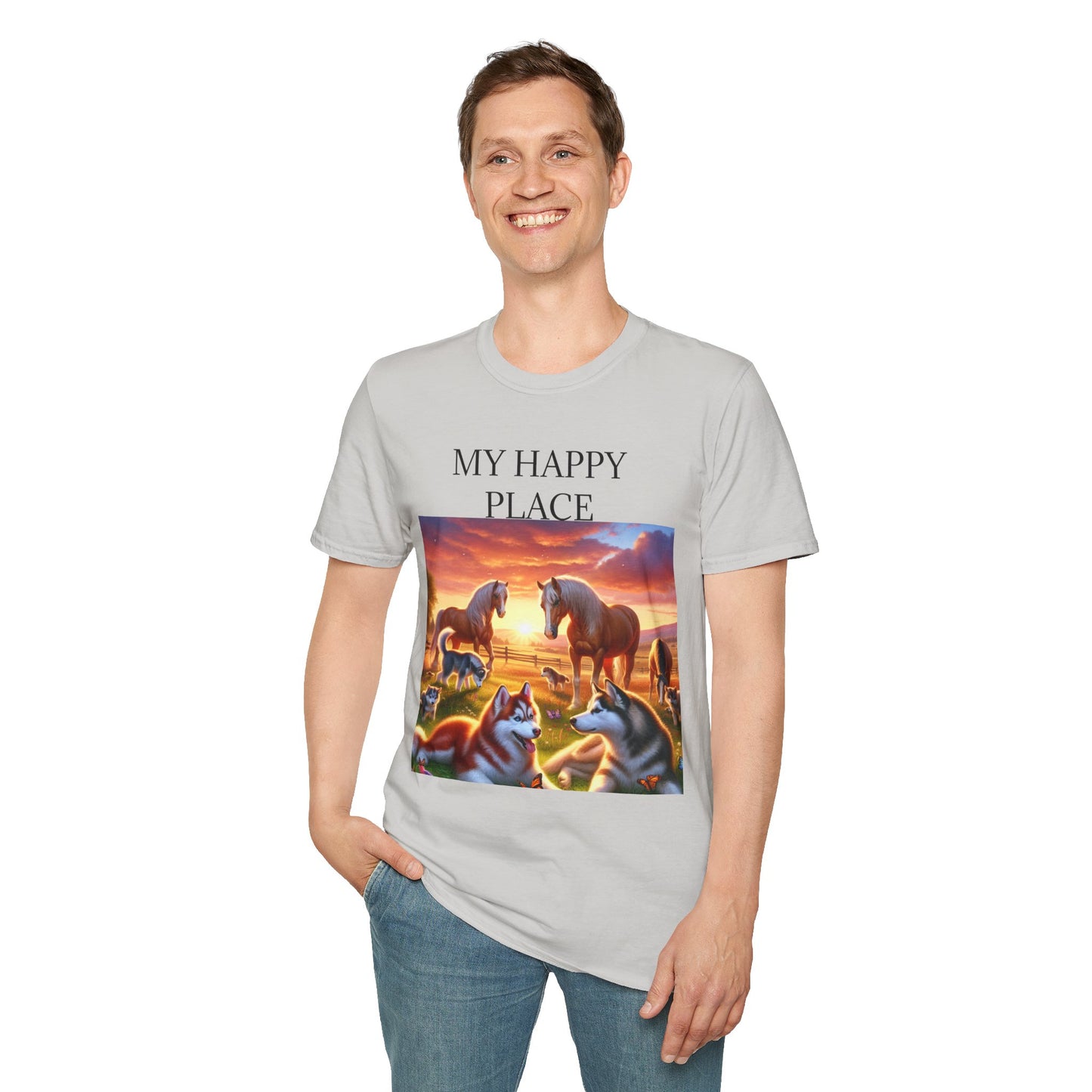 My Happy Place- Softstyle T-Shirt – Cozy Animal Scene Tee for Nature Lovers