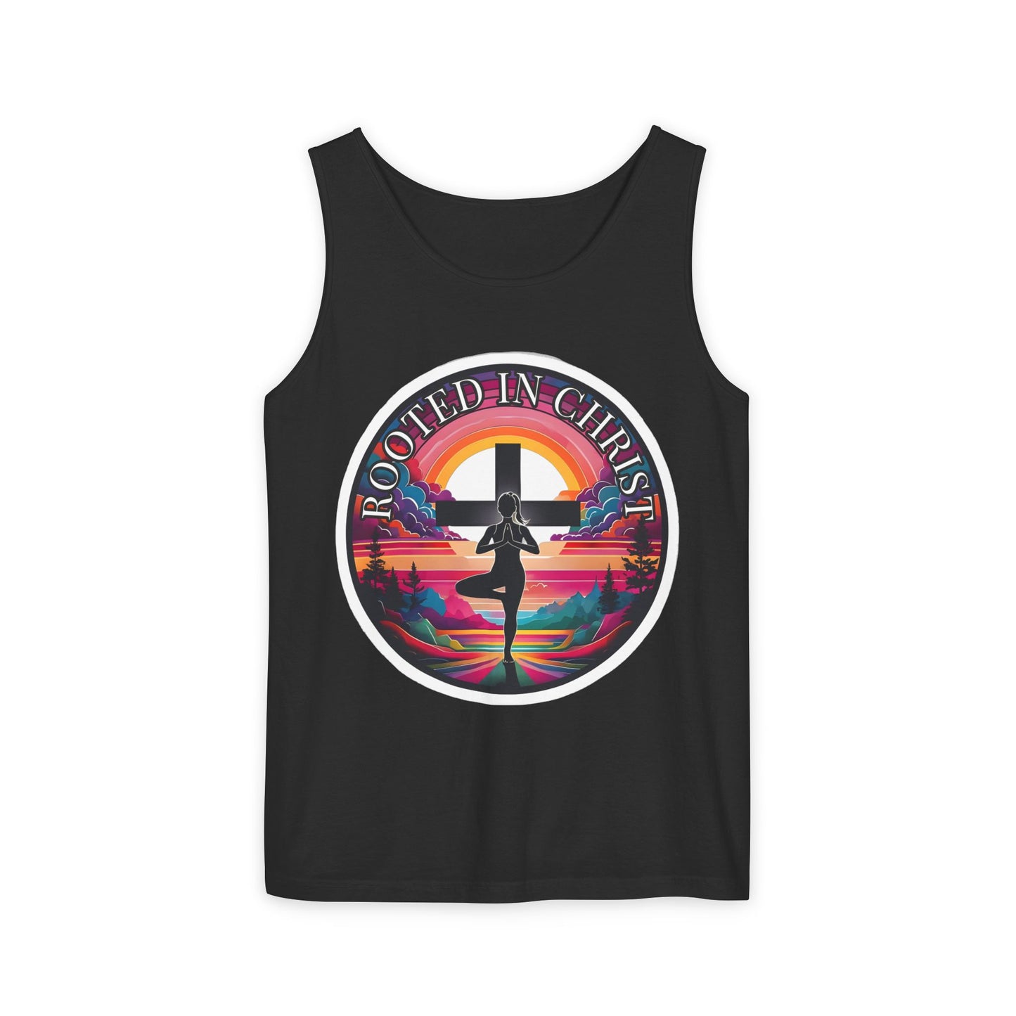 Rooted in Christ Tank Top, Spiritual Christian Yoga Apparel, Peaceful Jesus Vibes, Christian Exercise Gift