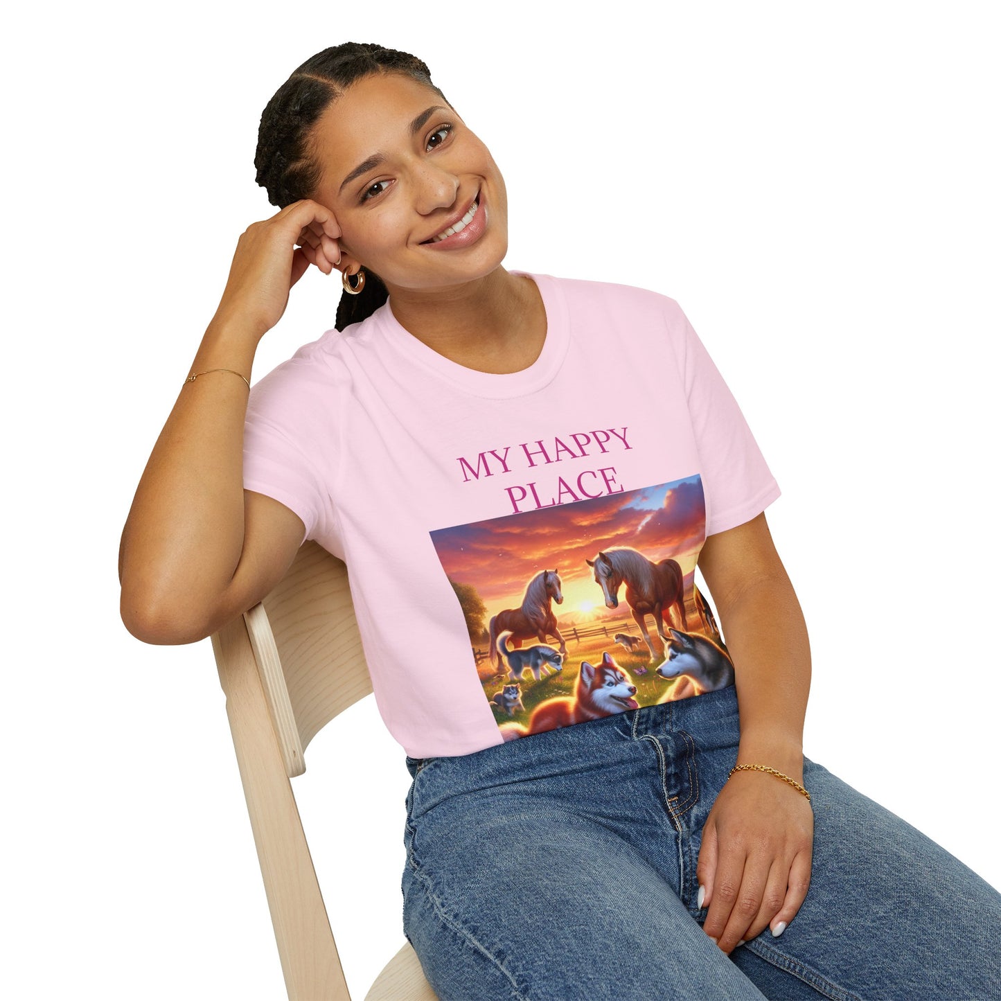 My Happy Place- Softstyle T-Shirt – Cozy Animal Scene Tee for Nature Lovers