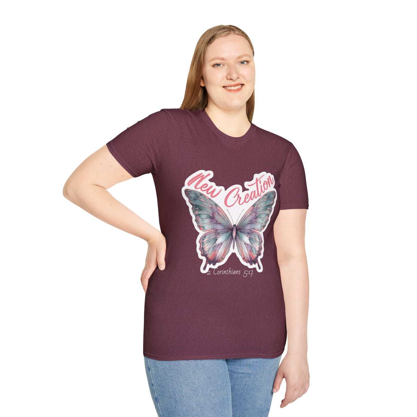 New Creation -Butterfly -Christian Unisex Softstyle T-Shirt