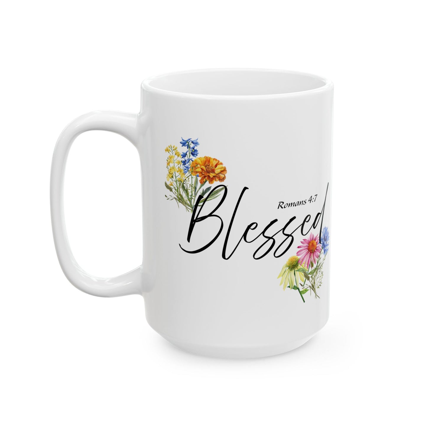 Blessed Floral Ceramic Mug, Inspirational Gift for Friends, Coffee Cup, Tea Mug, Home Decor