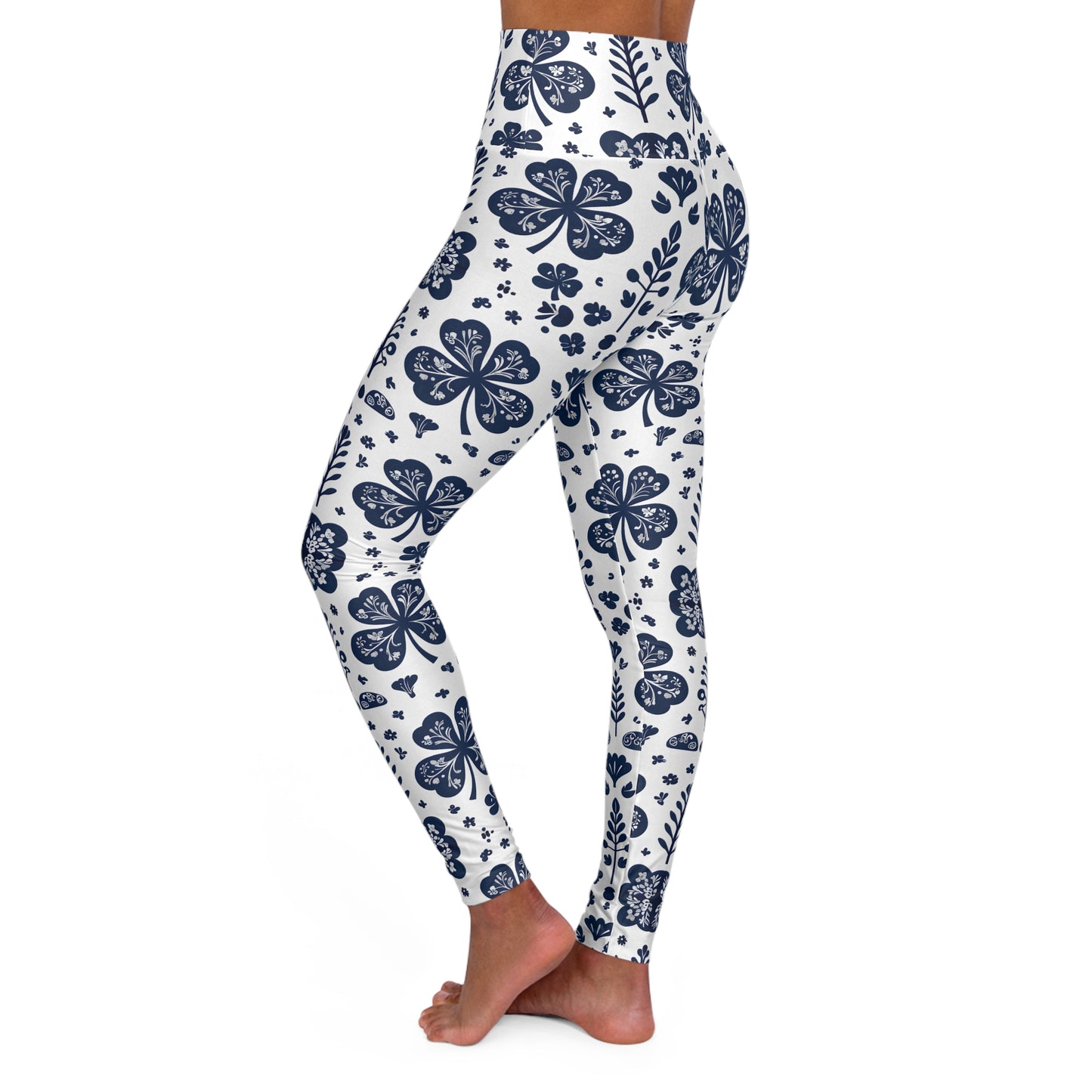 Chinoiserie Shamrock High Waisted Yoga Leggings, Activewear, Workout Pants, Fitness Apparel, Comfortable Leggings for Yoga, Fitness Gift, Athleisure