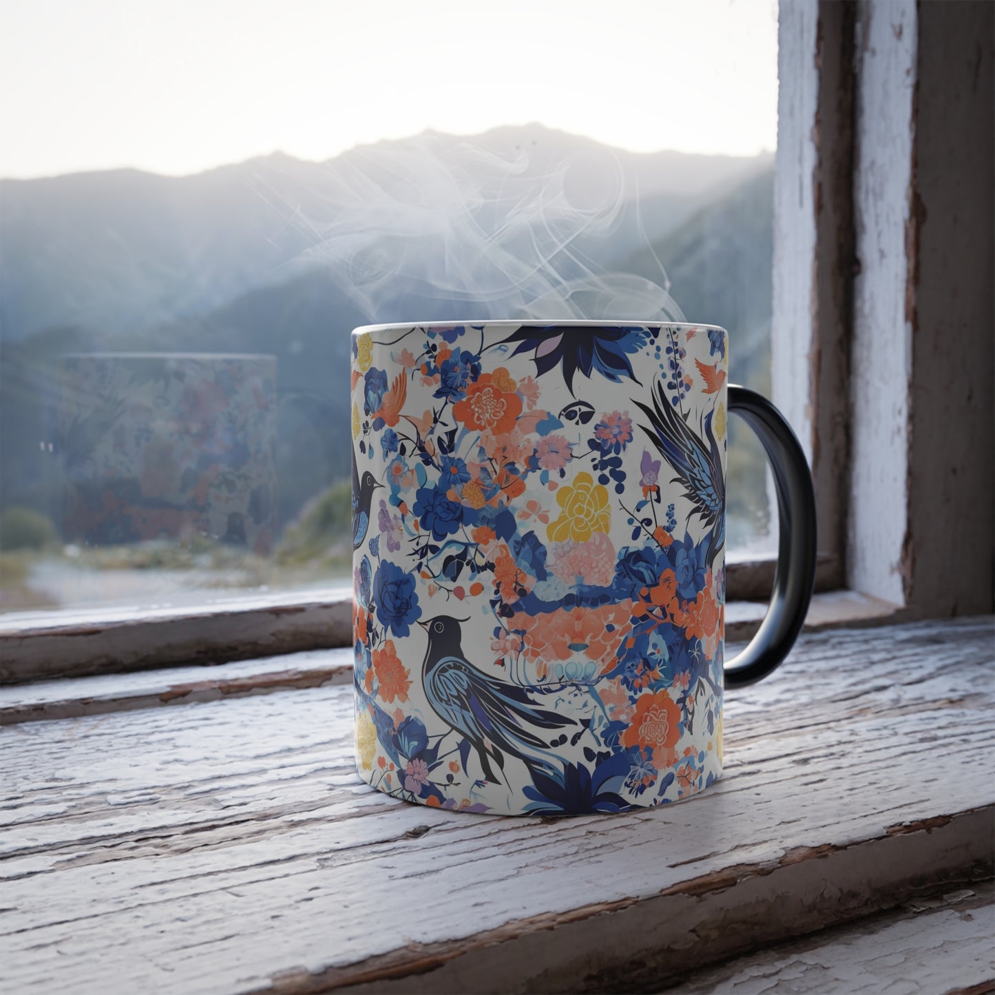 Color Morphing Floral Bird Mug - 11oz Color Changing Coffee Cup