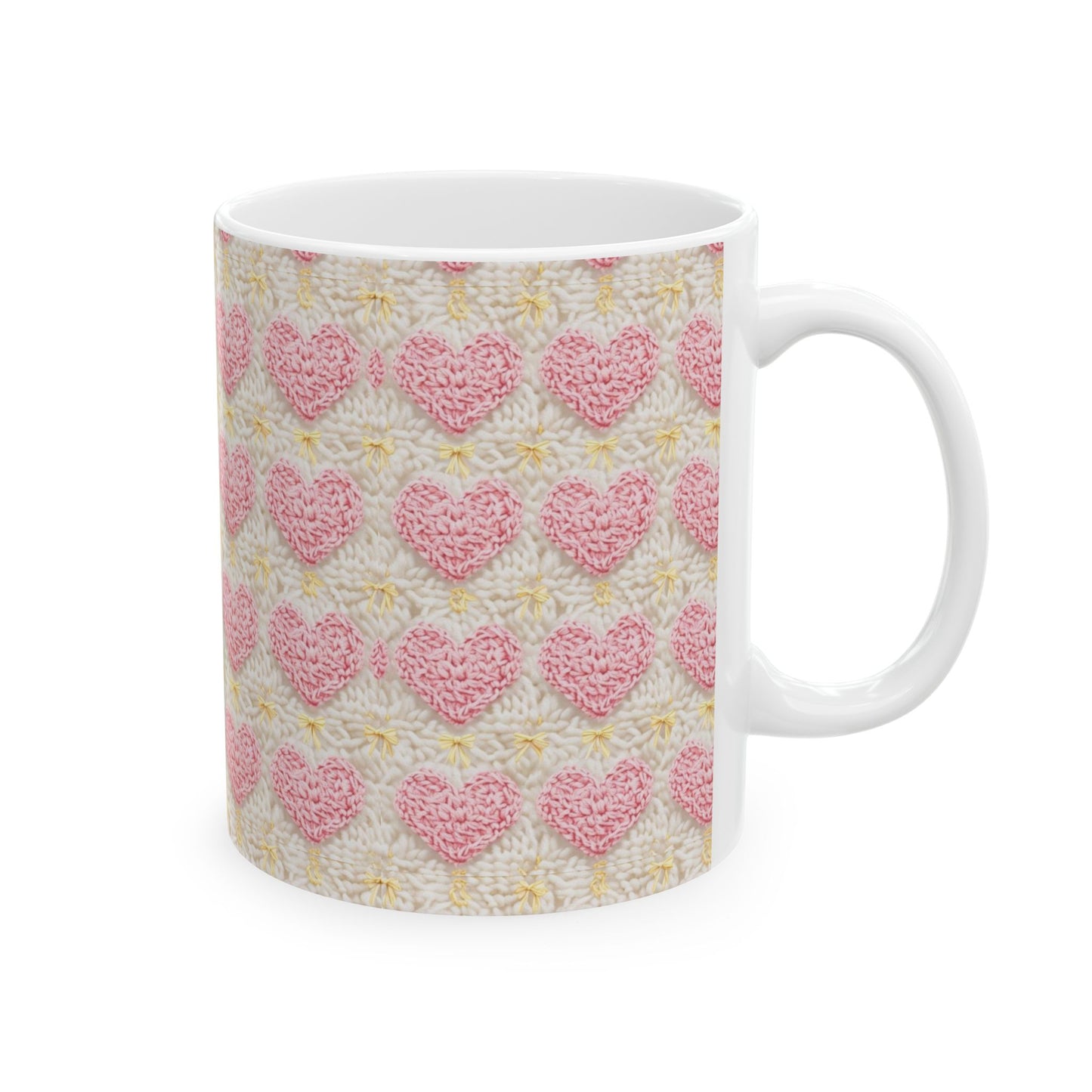 Crochet Love Heart Pattern Ceramic Mug - Perfect for Valentine's Day and Cozy Moments
