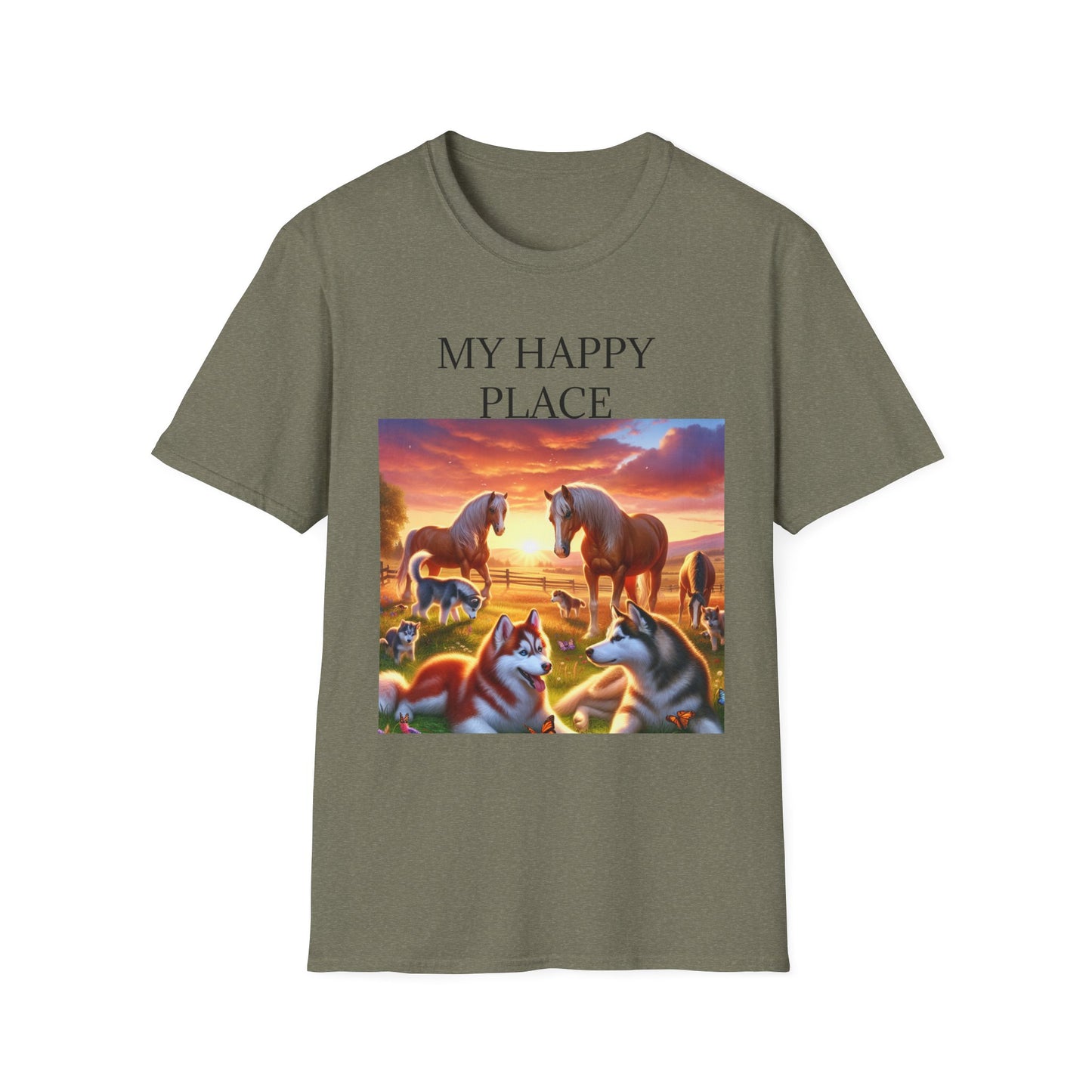 My Happy Place- Softstyle T-Shirt – Cozy Animal Scene Tee for Nature Lovers