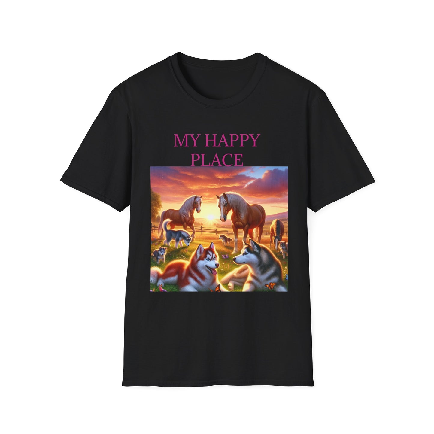 My Happy Place- Softstyle T-Shirt – Cozy Animal Scene Tee for Nature Lovers