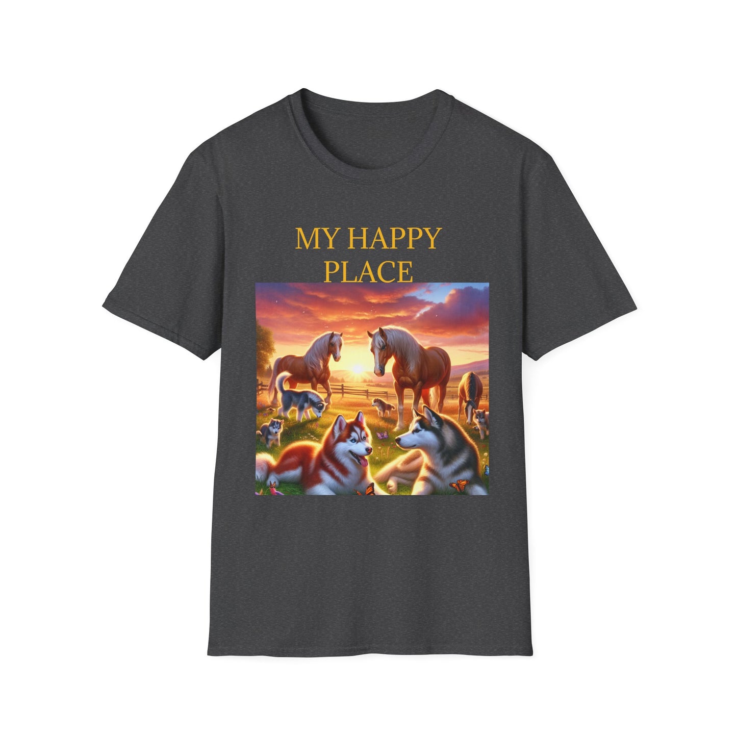 My Happy Place- Softstyle T-Shirt – Cozy Animal Scene Tee for Nature Lovers