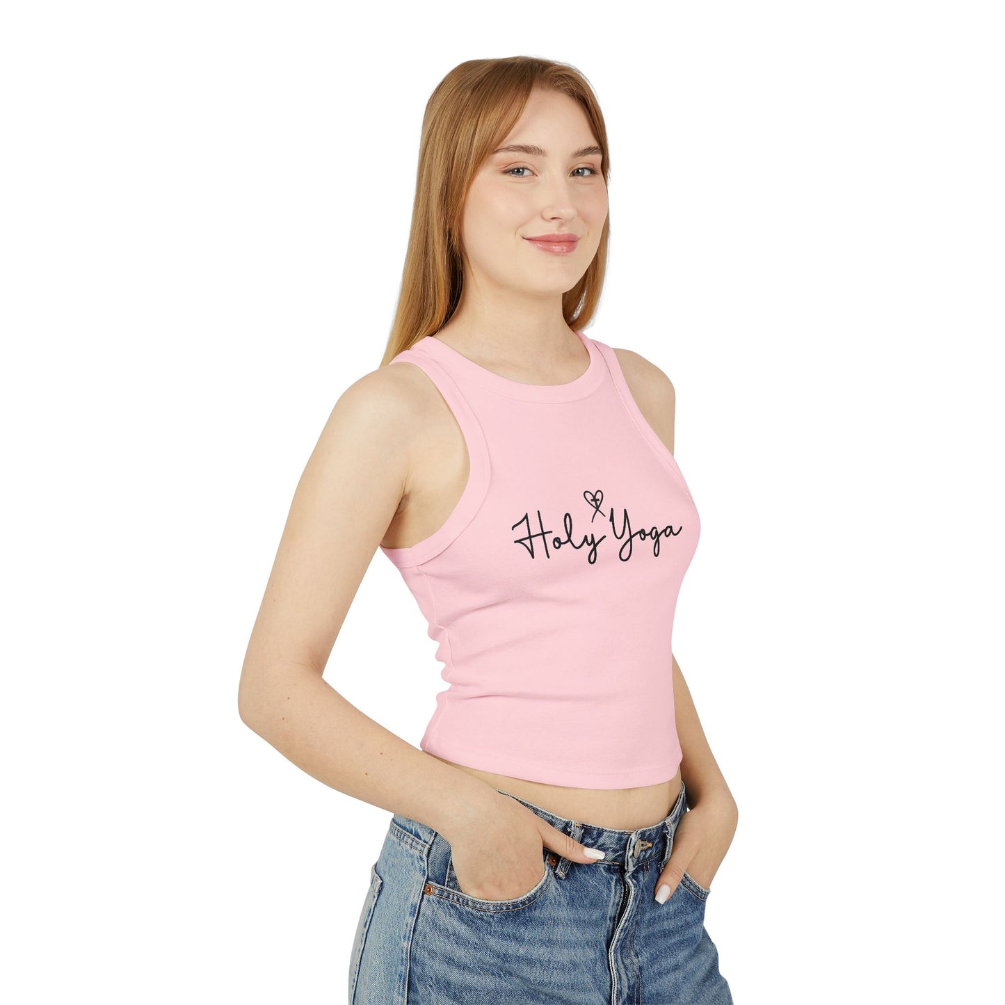 Holy Yoga Micro Rib Racer Tank Top - Christian Yoga Apparel, Workout Top, Fitness Gift, Jesus Follower Activewear