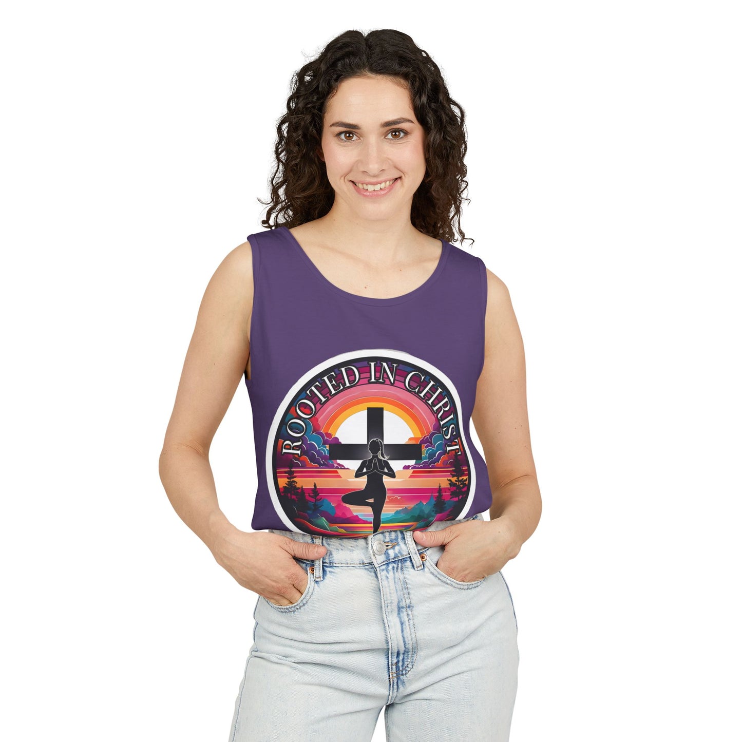 Rooted in Christ Tank Top, Spiritual Christian Yoga Apparel, Peaceful Jesus Vibes, Christian Exercise Gift