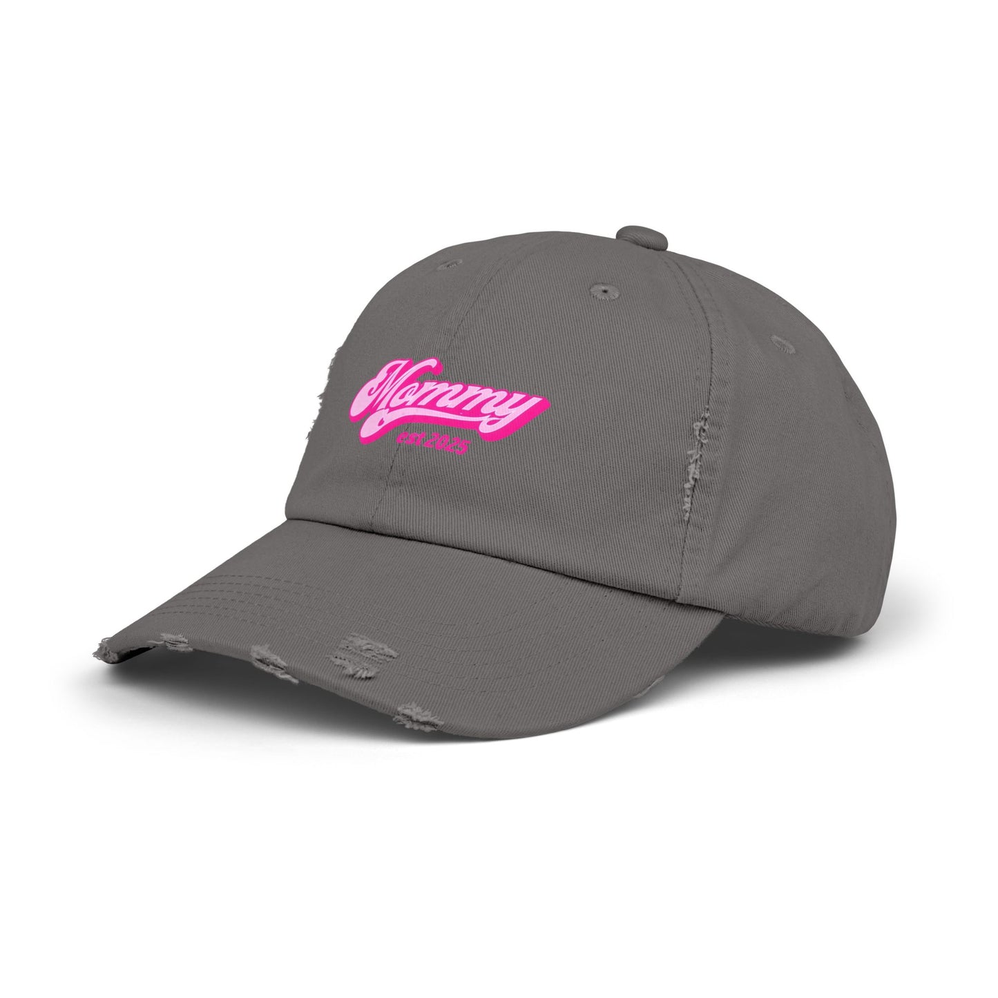 Stylish Distressed Hat - 'Mommy est 2025'