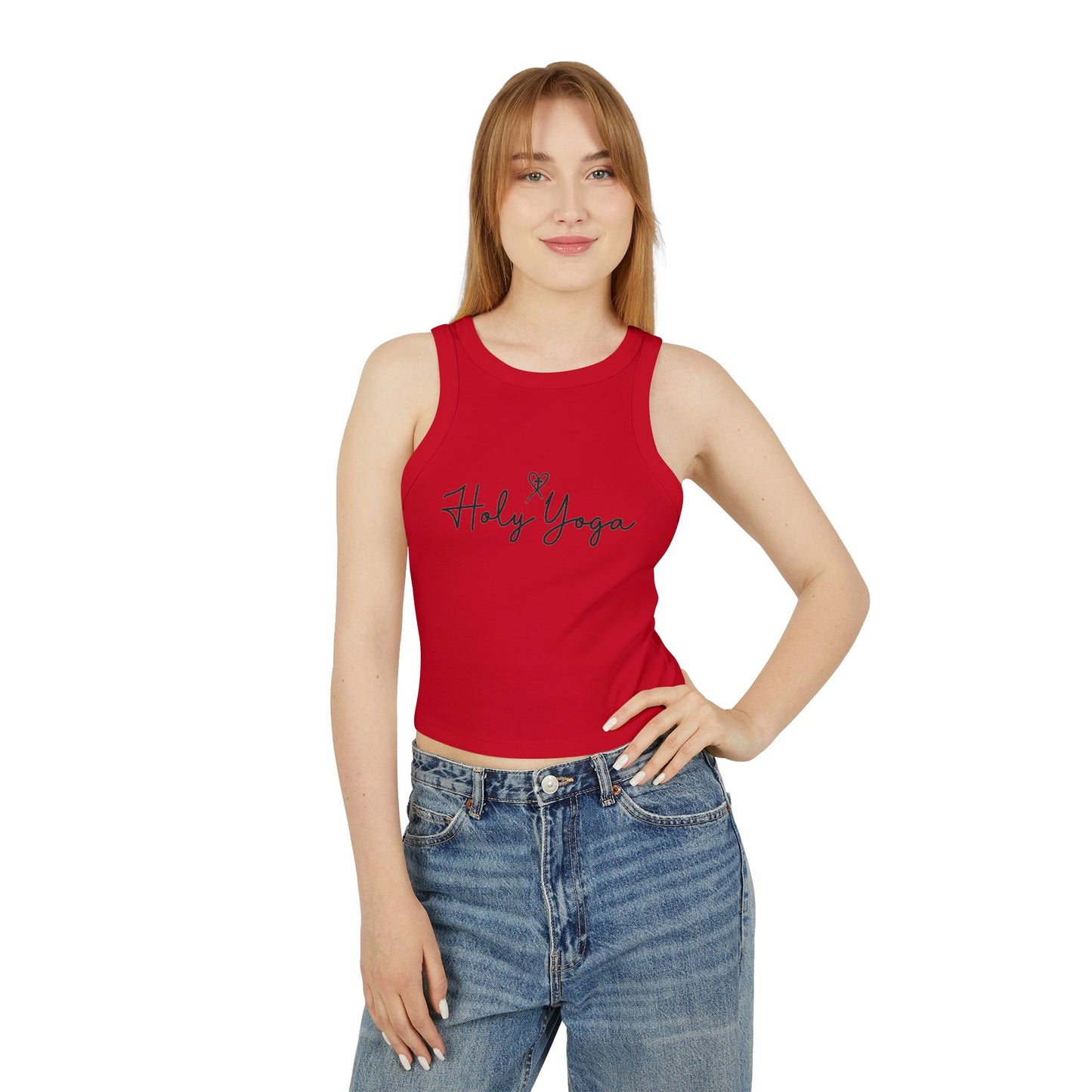 Holy Yoga Micro Rib Racer Tank Top - Christian Yoga Apparel, Workout Top, Fitness Gift, Jesus Follower Activewear
