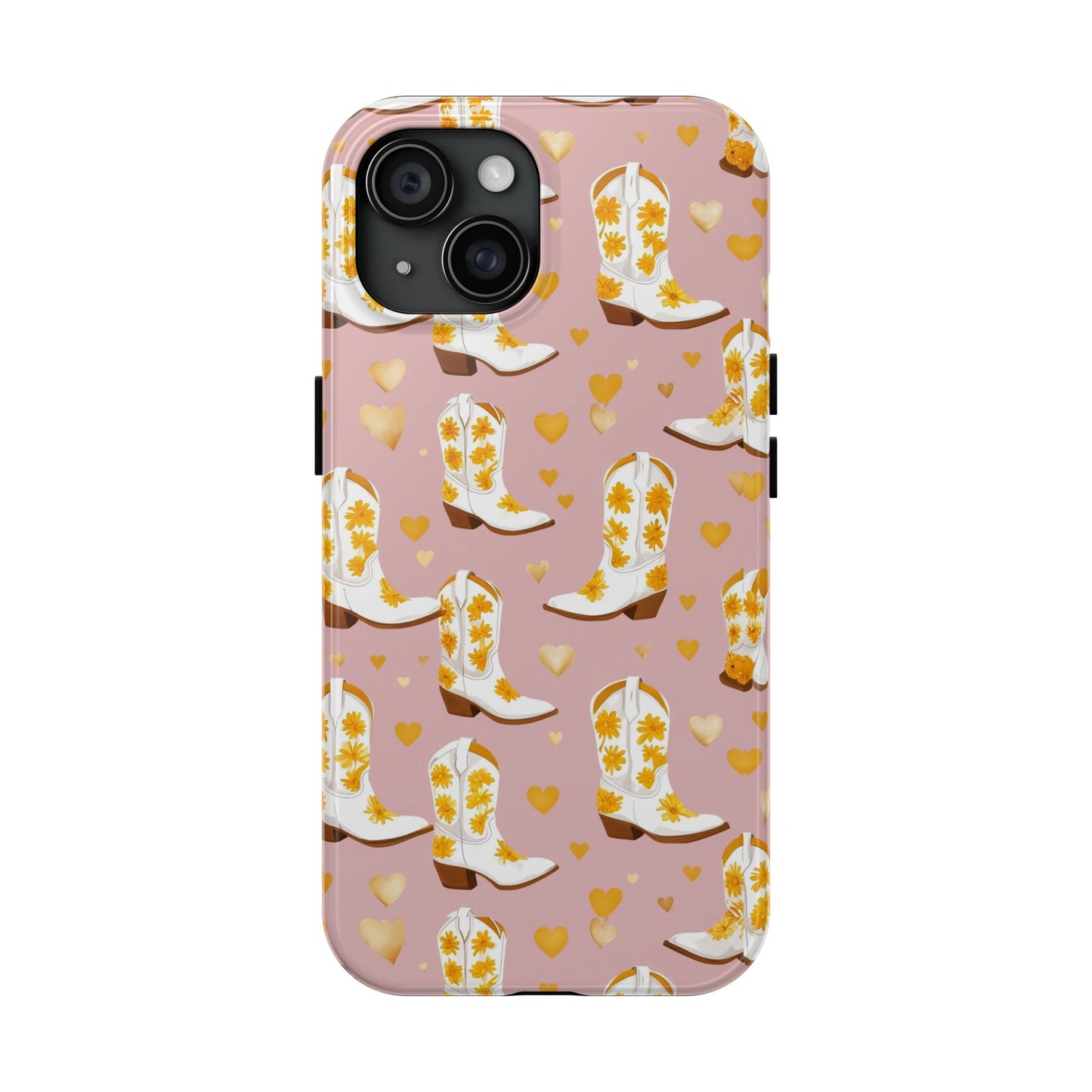 Vintage Cowgirl Boots & Hearts Phone Case - Tough & Stylish Floral Design