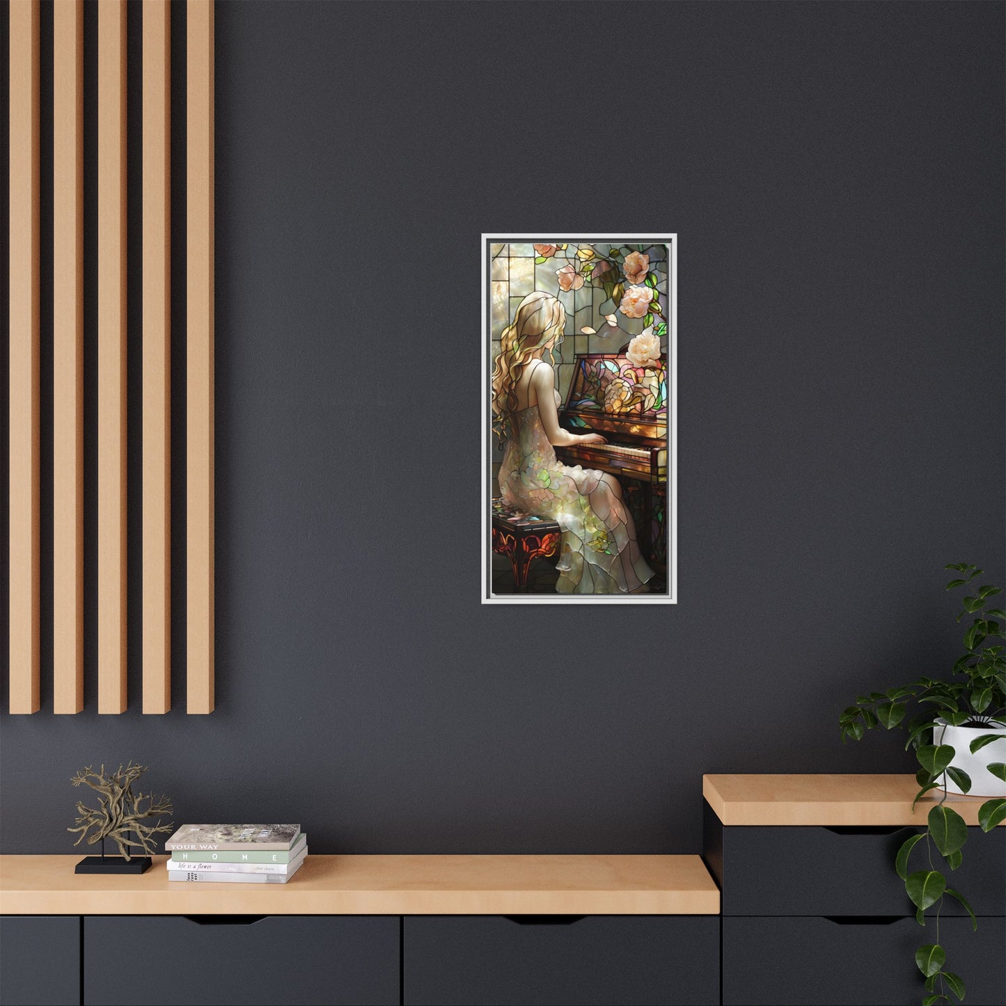 Canvas Print, Floral Piano Design, Stained Glass Art, Music Lover Gift, Home Decor, Mother's Day Gift, Wall Art, Framed Decor, Living Room