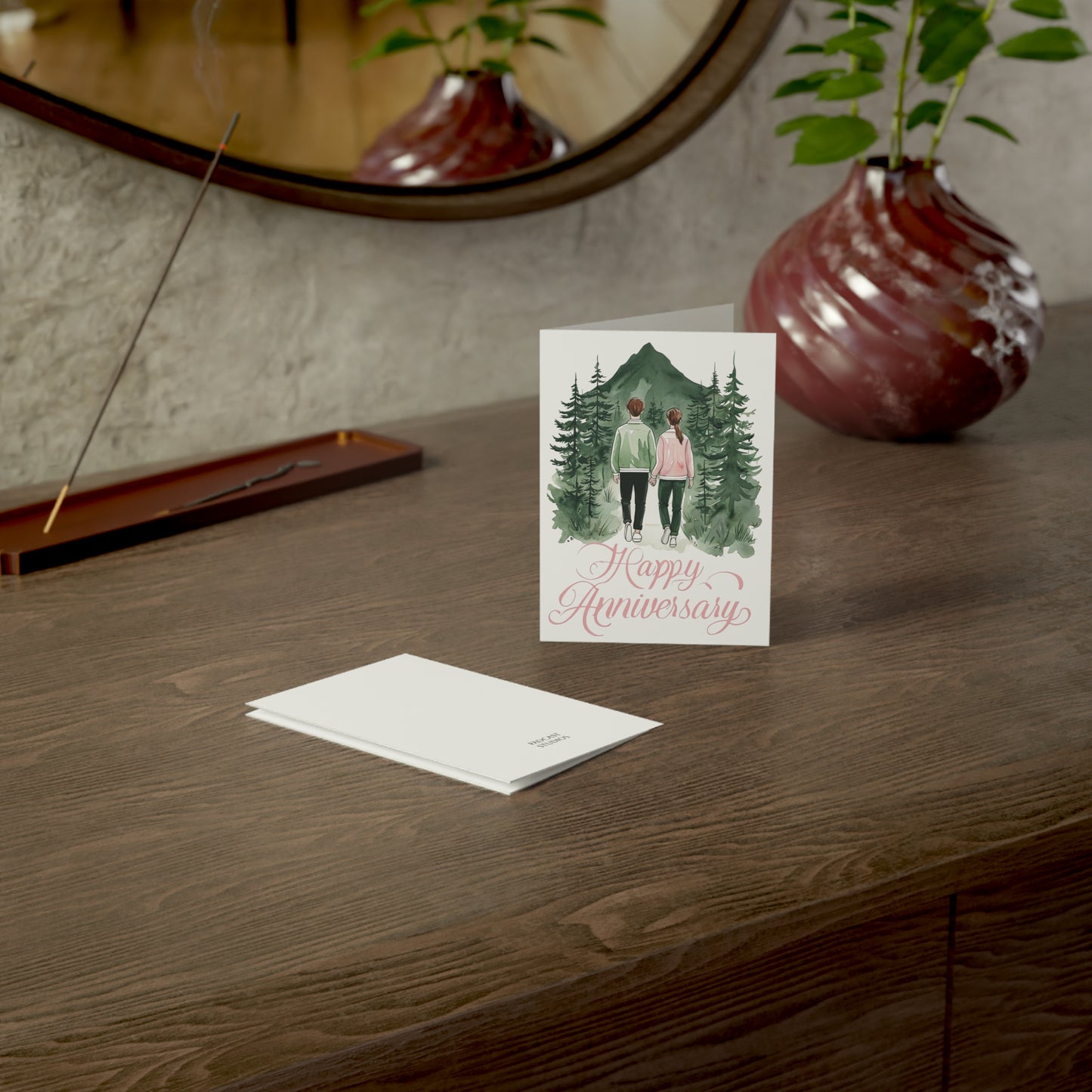 Charming Earthy Mountain Couple Anniversary Greeting Cards - Set of 1, 10, 30, or 50 Pcs