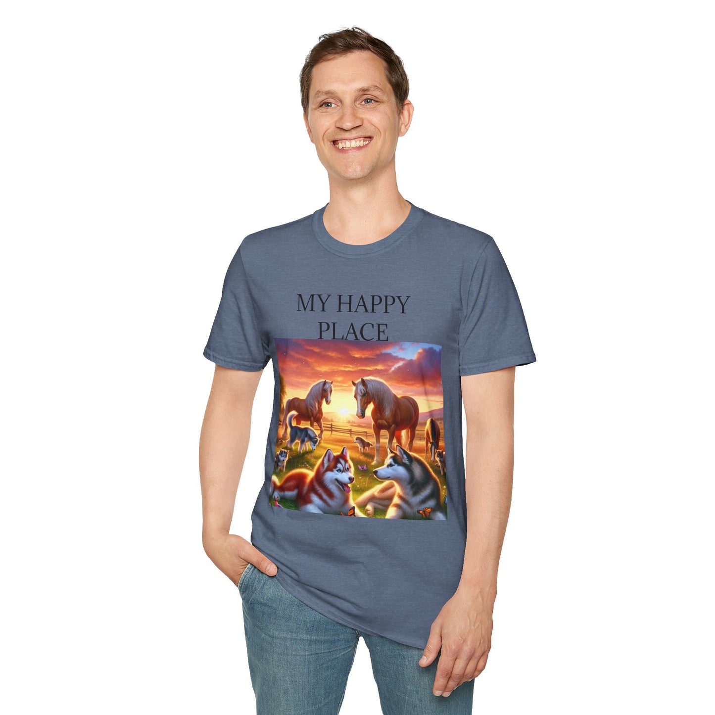 My Happy Place- Softstyle T-Shirt – Cozy Animal Scene Tee for Nature Lovers