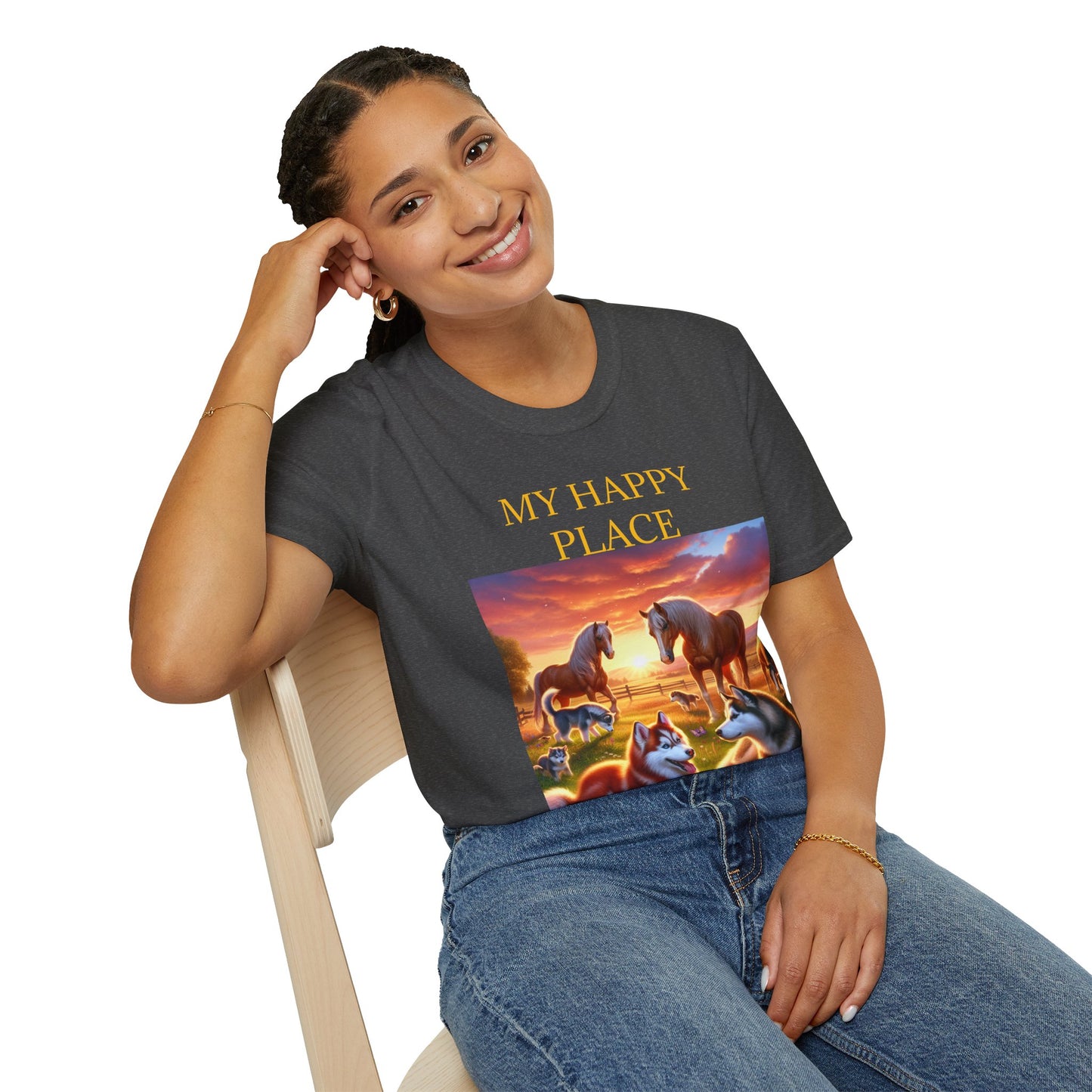 My Happy Place- Softstyle T-Shirt – Cozy Animal Scene Tee for Nature Lovers