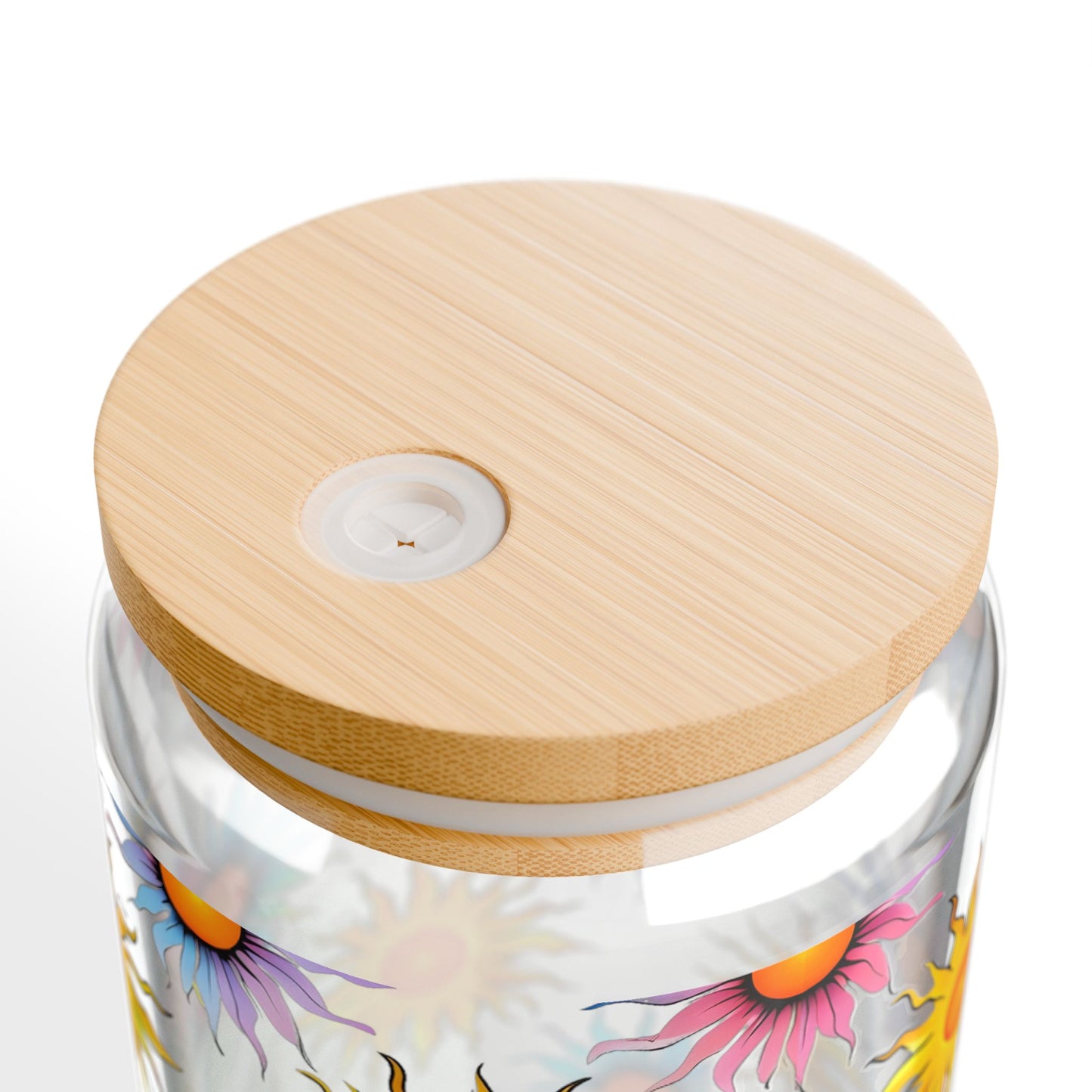 Glass Tumbler, Colorful Vibrant Summer Suns Design, 16oz with Bamboo Lid & Straw