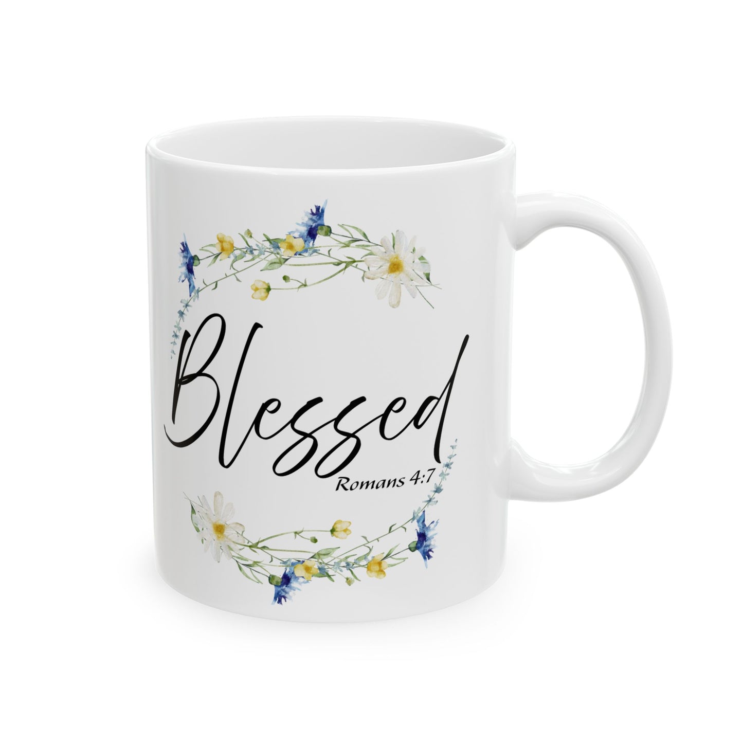 Blessed Floral Ceramic Mug - Inspirational Gift for Friends, Coffee Lovers, Spiritual Reminders, Home Decor, Holiday Gifts, 11oz 15oz Cups