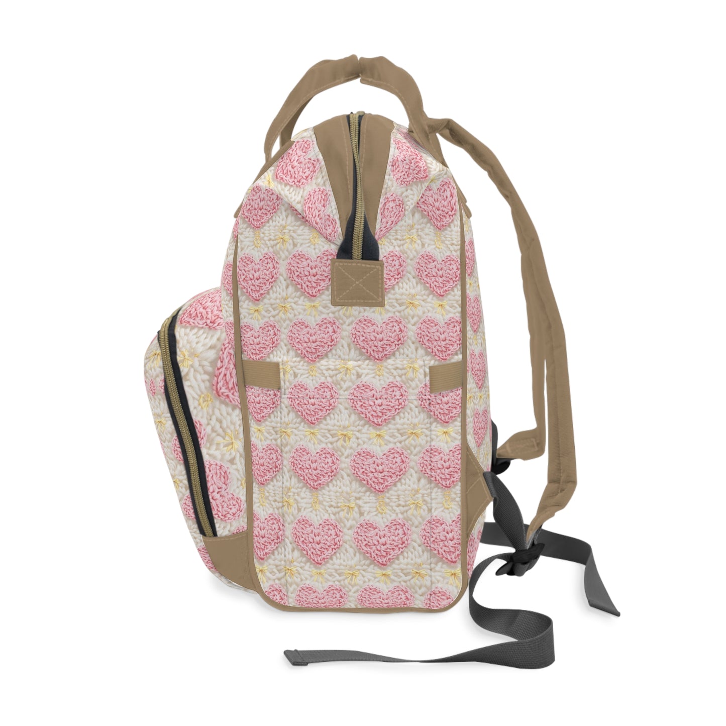 Pink Heart Crochet Pattern Diaper Backpack - Versatile Baby Bag for Parents