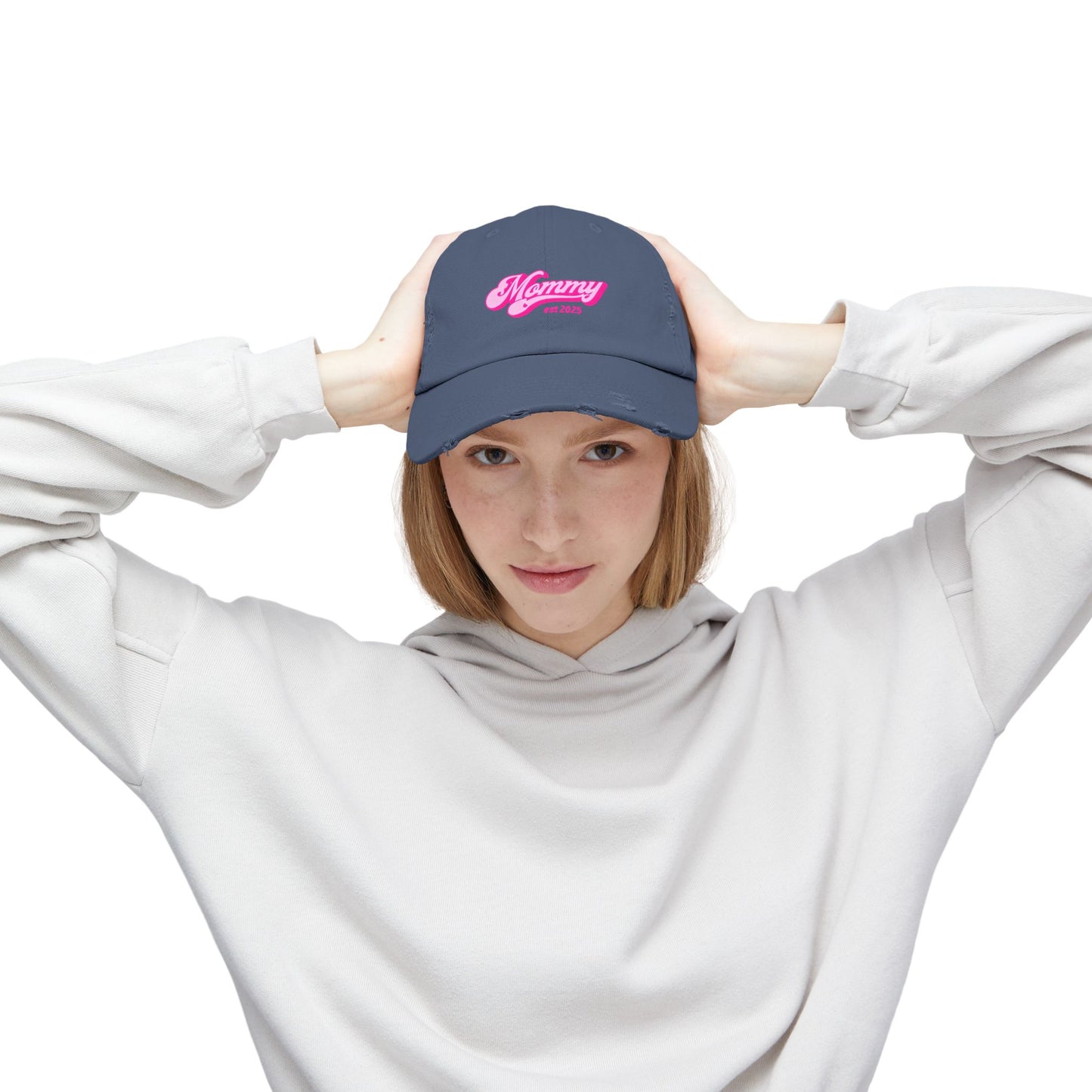 Stylish Distressed Hat - 'Mommy est 2025'