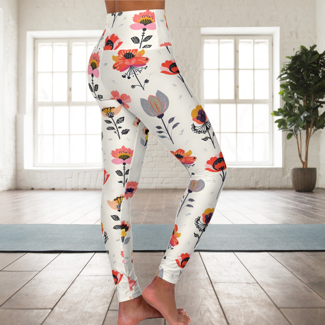 Floral High Waisted Yoga Leggings, Flower Print Workout Tights, Fitness Apparel, Activewear, Gift for Yogis