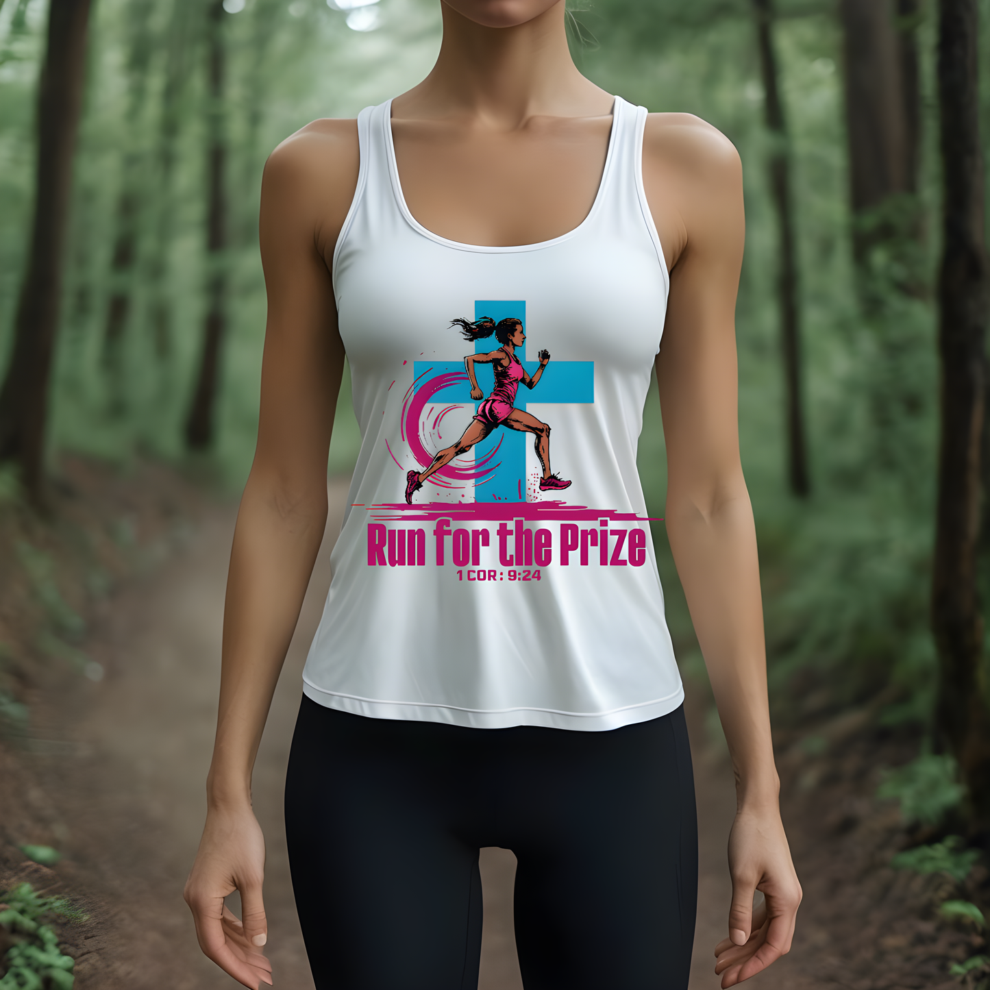 Run for the Prize Racerback Tank Top, Christian Fitness Wear for Women, Running Gym Wear, Bible Verse Gift for Runners Exercise Workout Gear