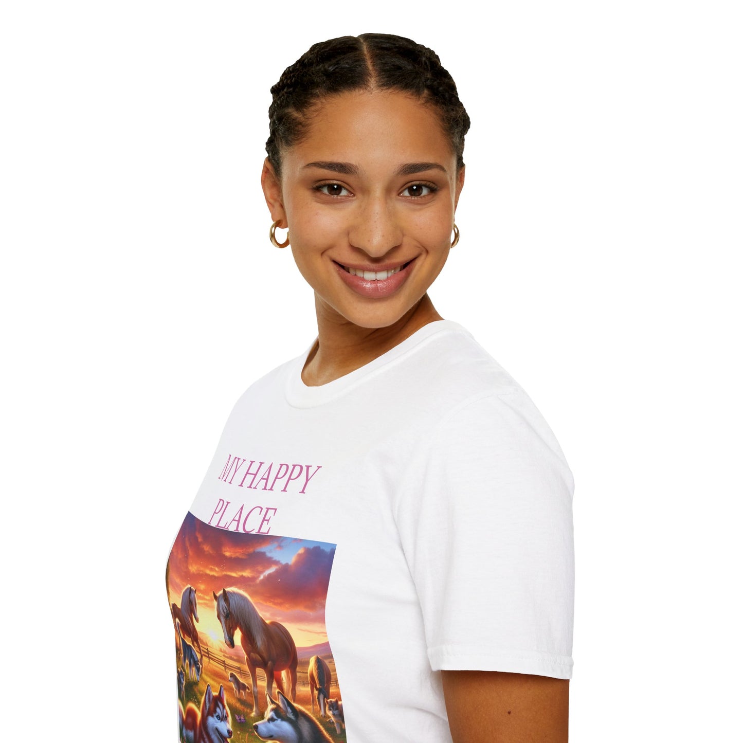 My Happy Place- Softstyle T-Shirt – Cozy Animal Scene Tee for Nature Lovers
