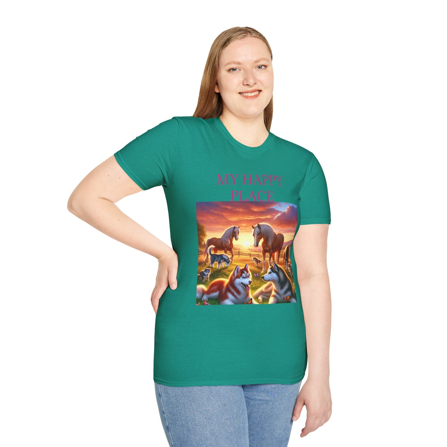 My Happy Place- Softstyle T-Shirt – Cozy Animal Scene Tee for Nature Lovers