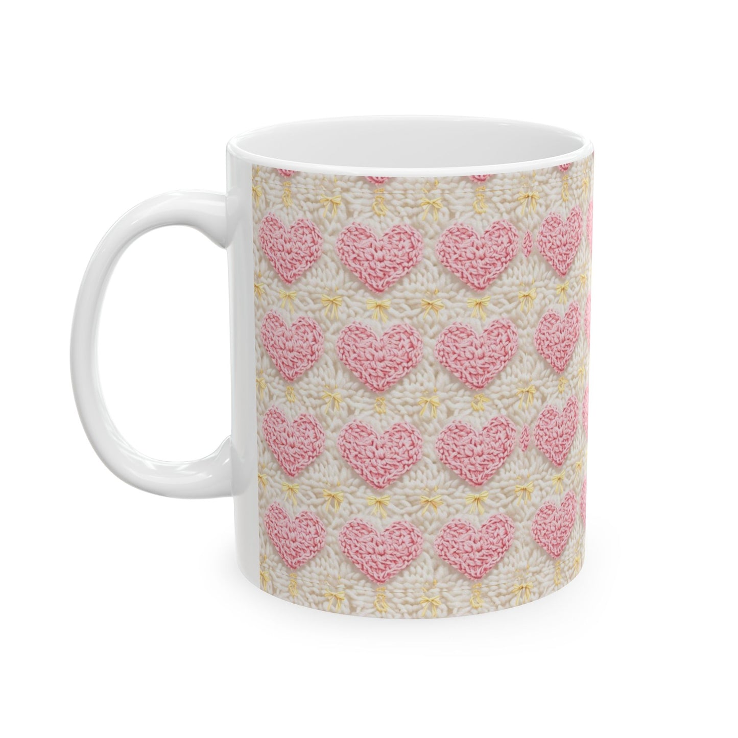 Crochet Love Heart Pattern Ceramic Mug - Perfect for Valentine's Day and Cozy Moments