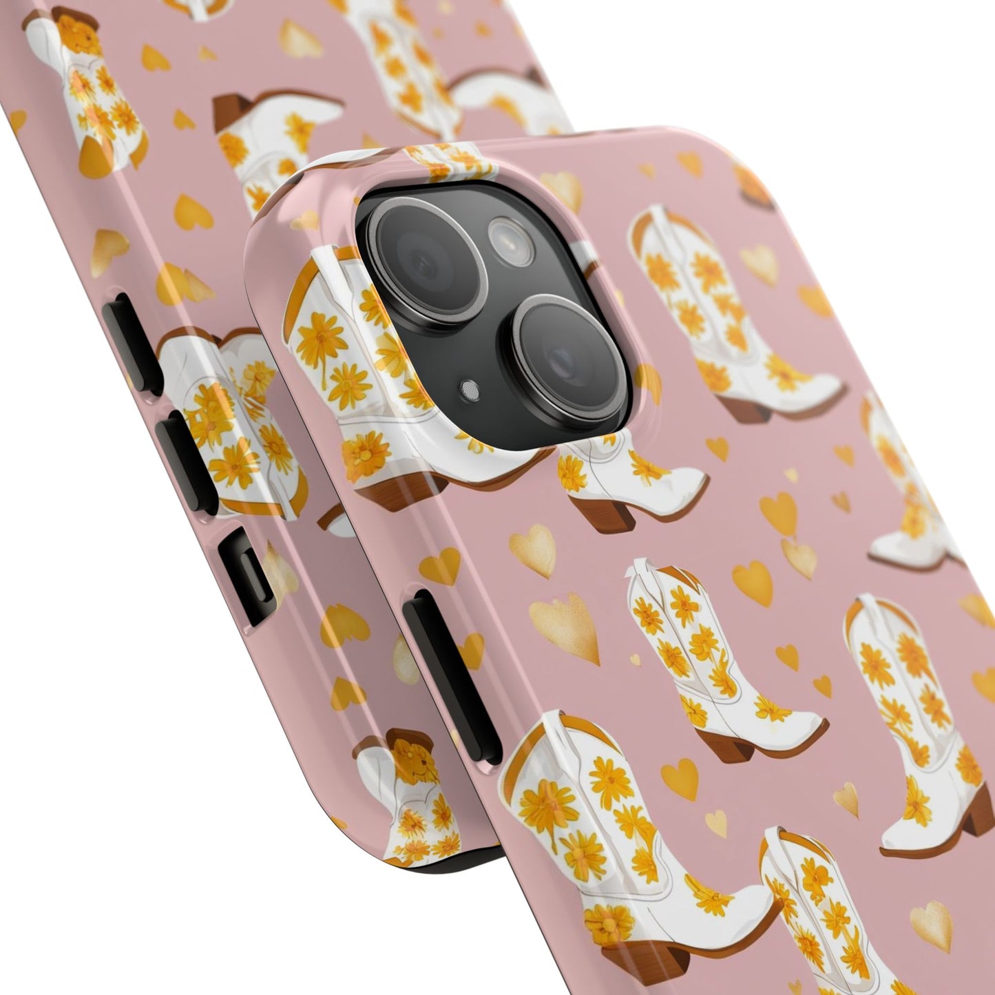 Vintage Cowgirl Boots & Hearts Phone Case - Tough & Stylish Floral Design
