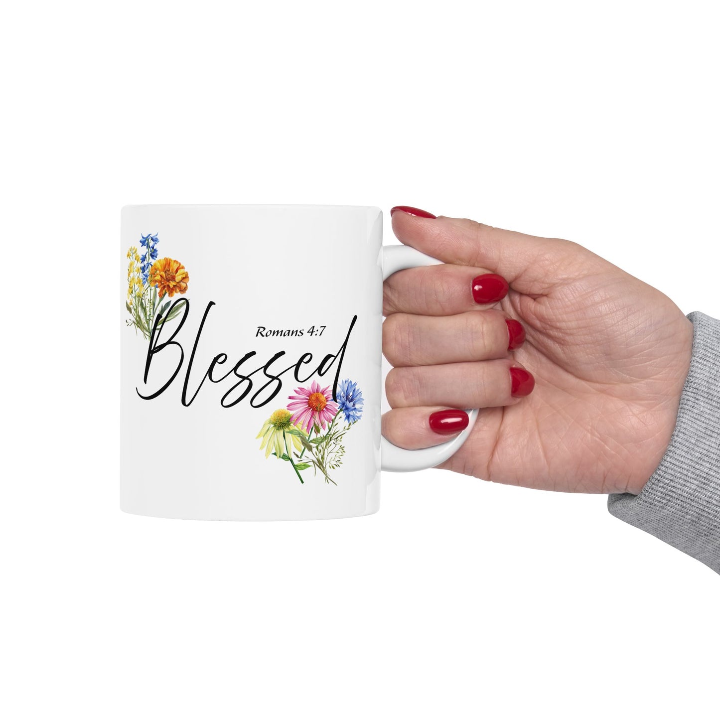 Blessed Floral Ceramic Mug, Inspirational Gift for Friends, Coffee Cup, Tea Mug, Home Decor