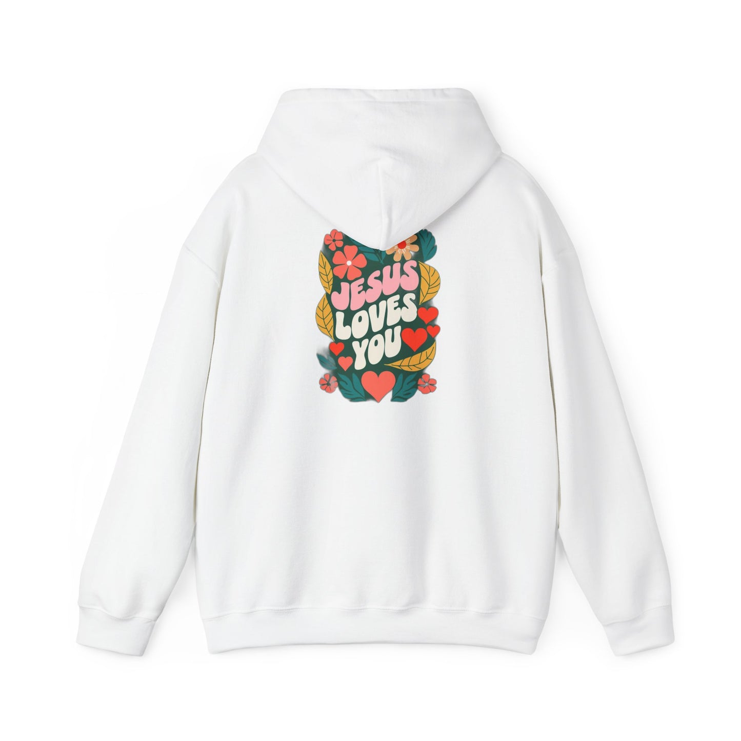 Retro Floral "Jesus Loves You" White Hoodie, Faith-Inspired Cozy Style for Everyday Wear, Perfect Christian Gift!