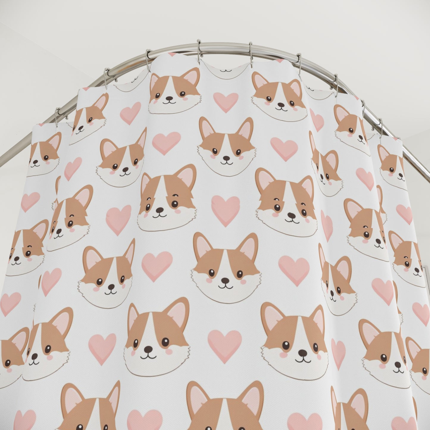 Adorable Corgi Shower Curtain with Hearts - Fun Decor for Pet Lovers